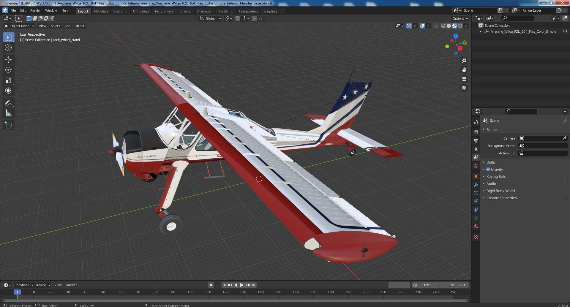 Airplane Wilga PZL 104 Flag Color Simple Interior 3D model