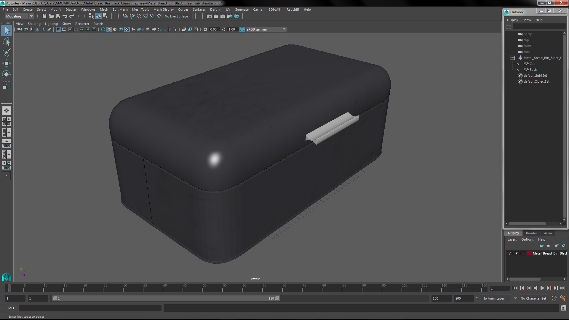 Metal Bread Bin Black Clean 3D