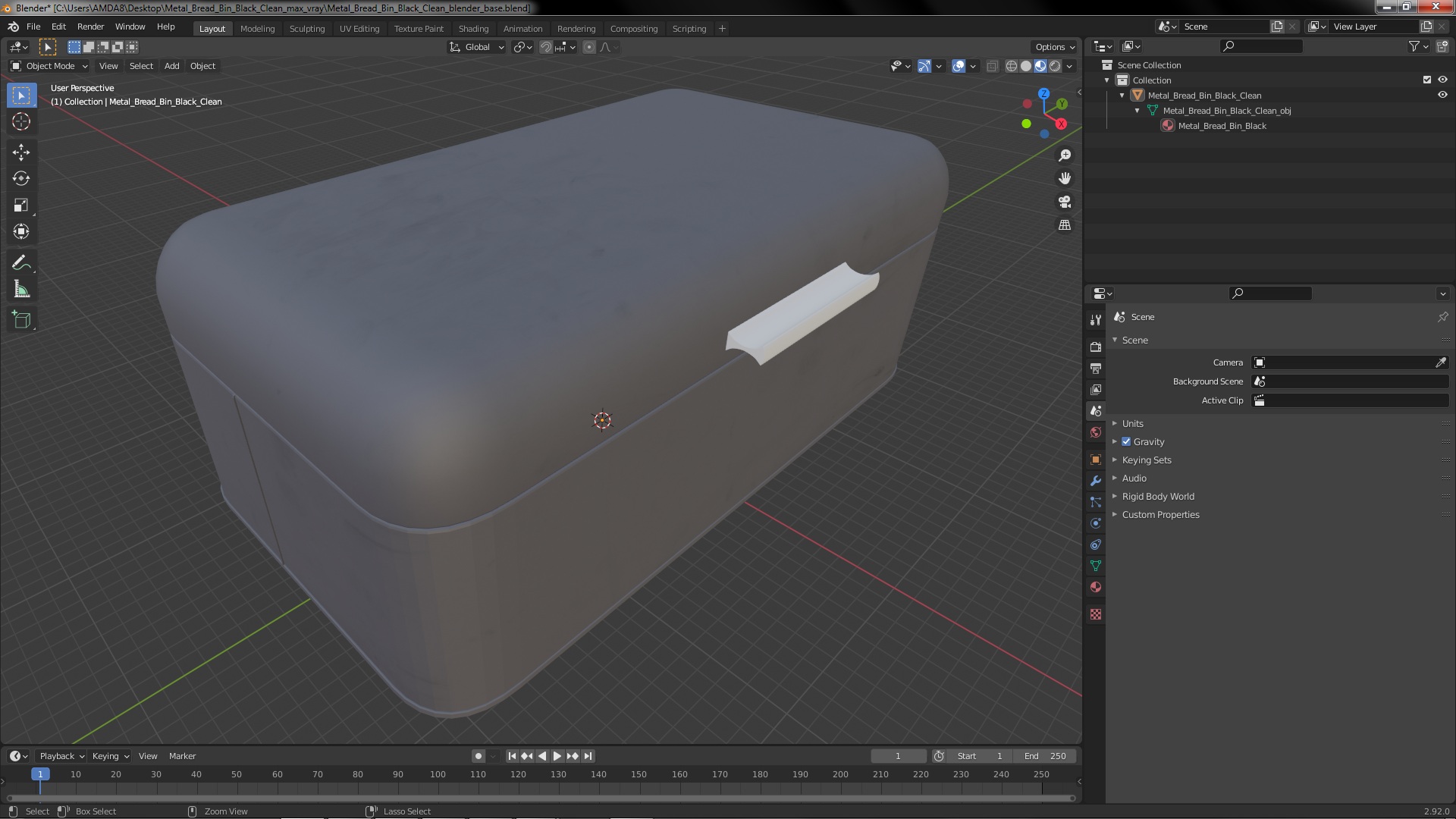 Metal Bread Bin Black Clean 3D
