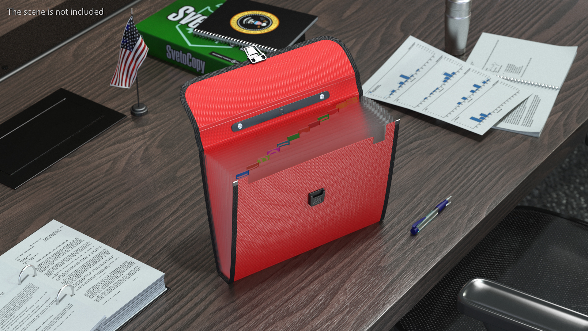 3D model Expandable Document File Folder Red Open