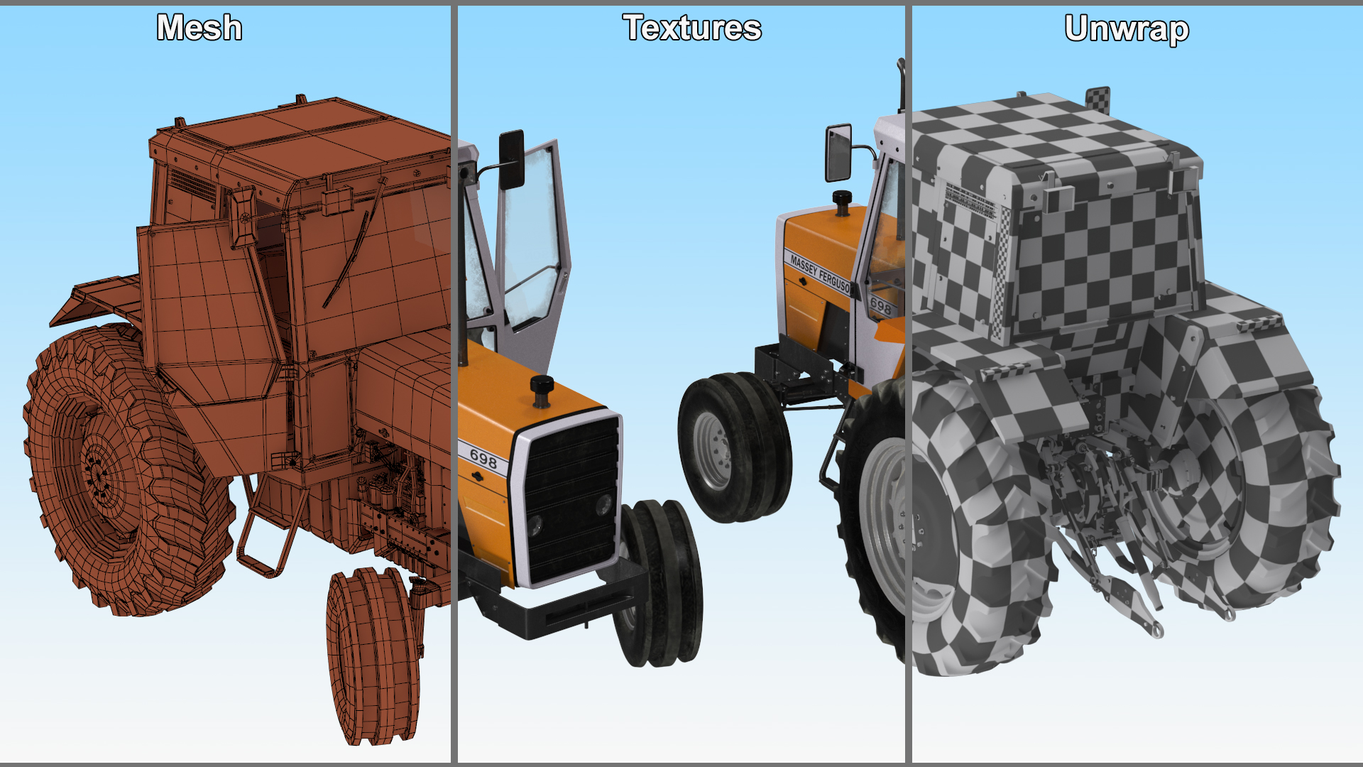 3D Massey Ferguson 698 Tractor Rigged for Maya model