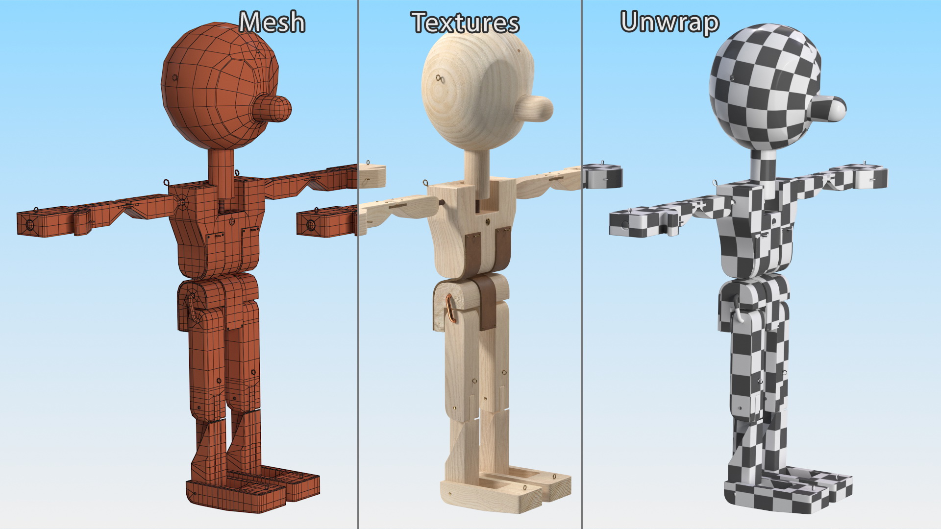 Raw Wooden Character Rigged 3D
