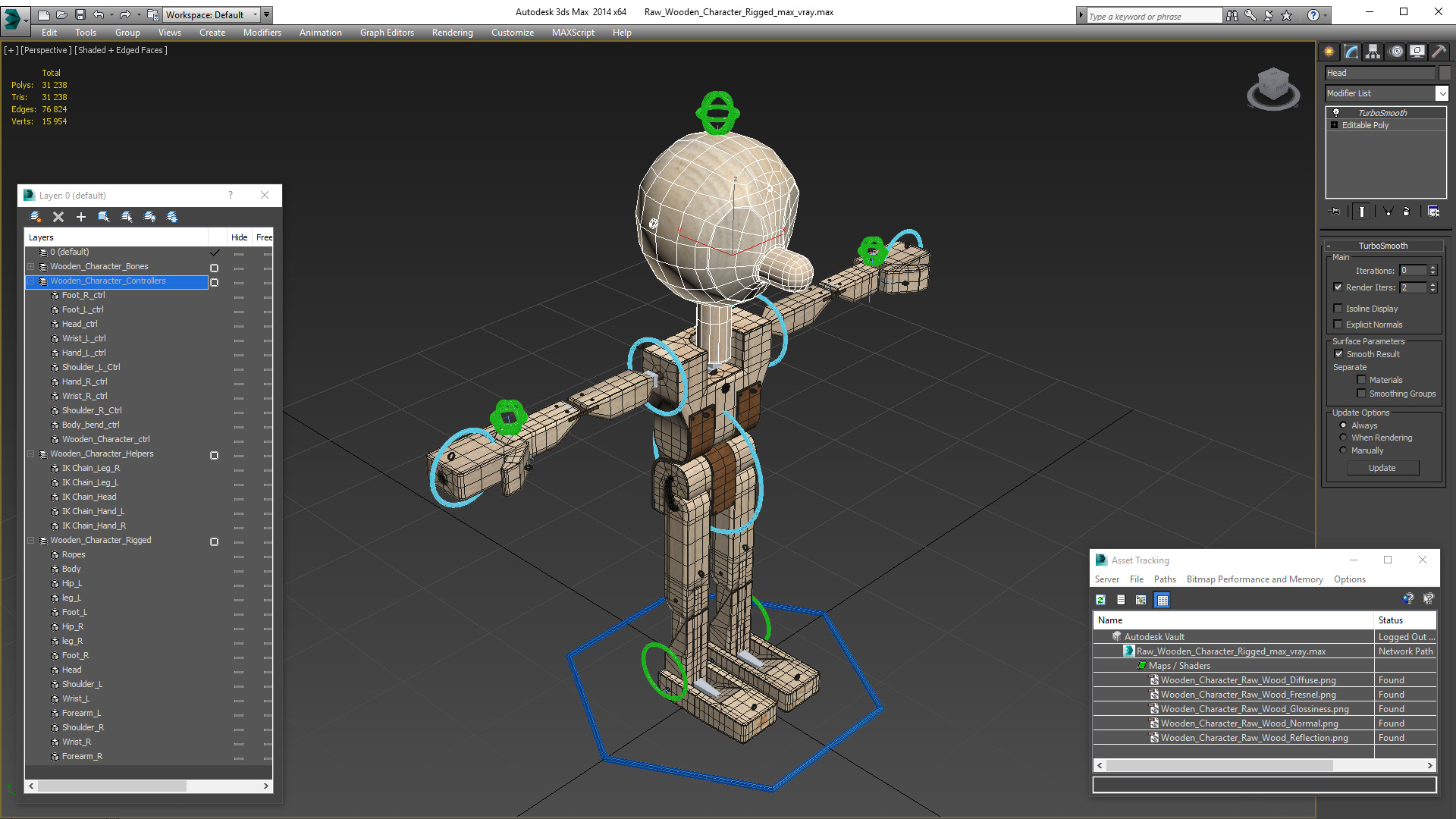 Raw Wooden Character Rigged 3D