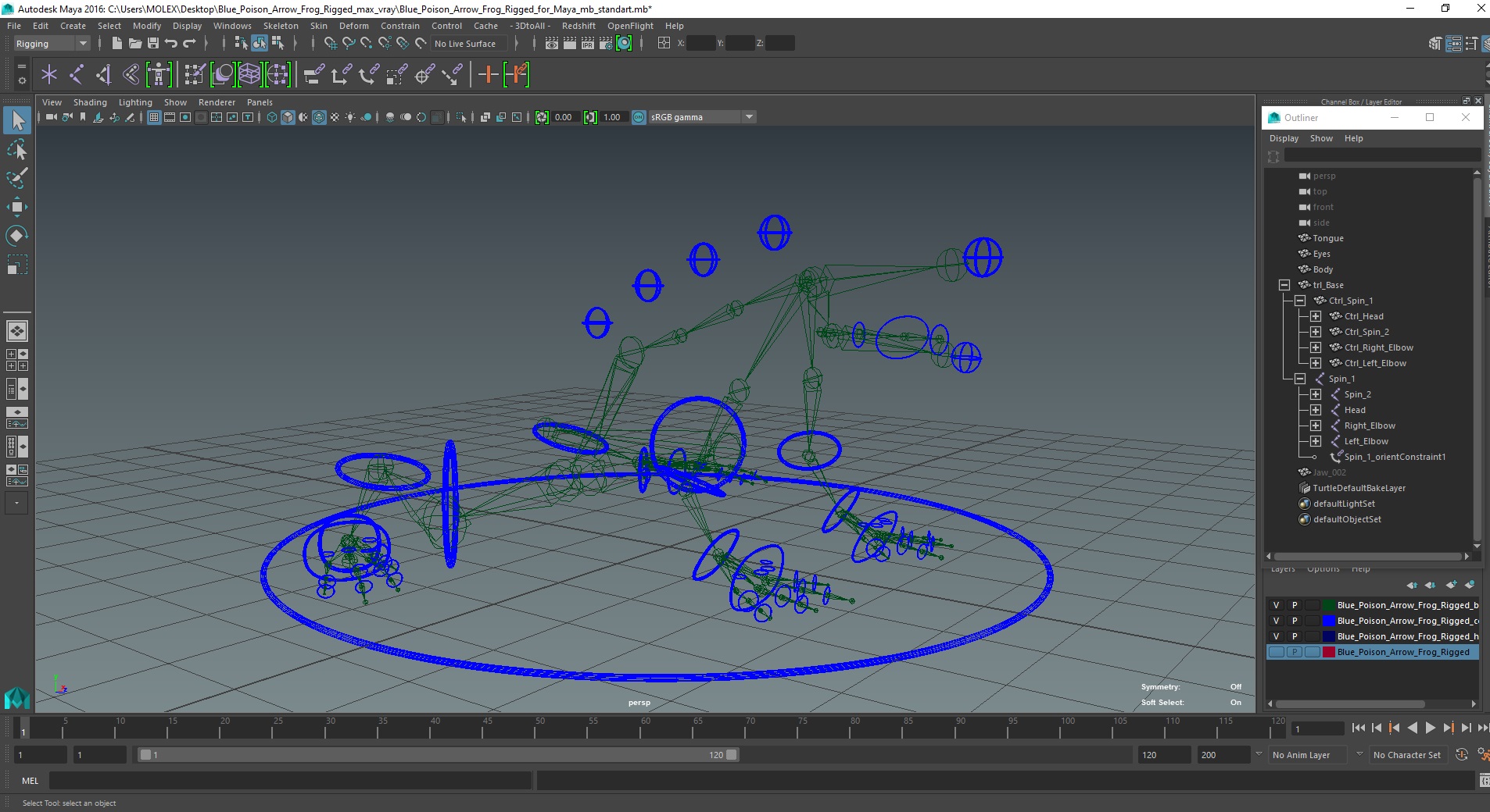 3D Blue Poison Arrow Frog Rigged for Maya model