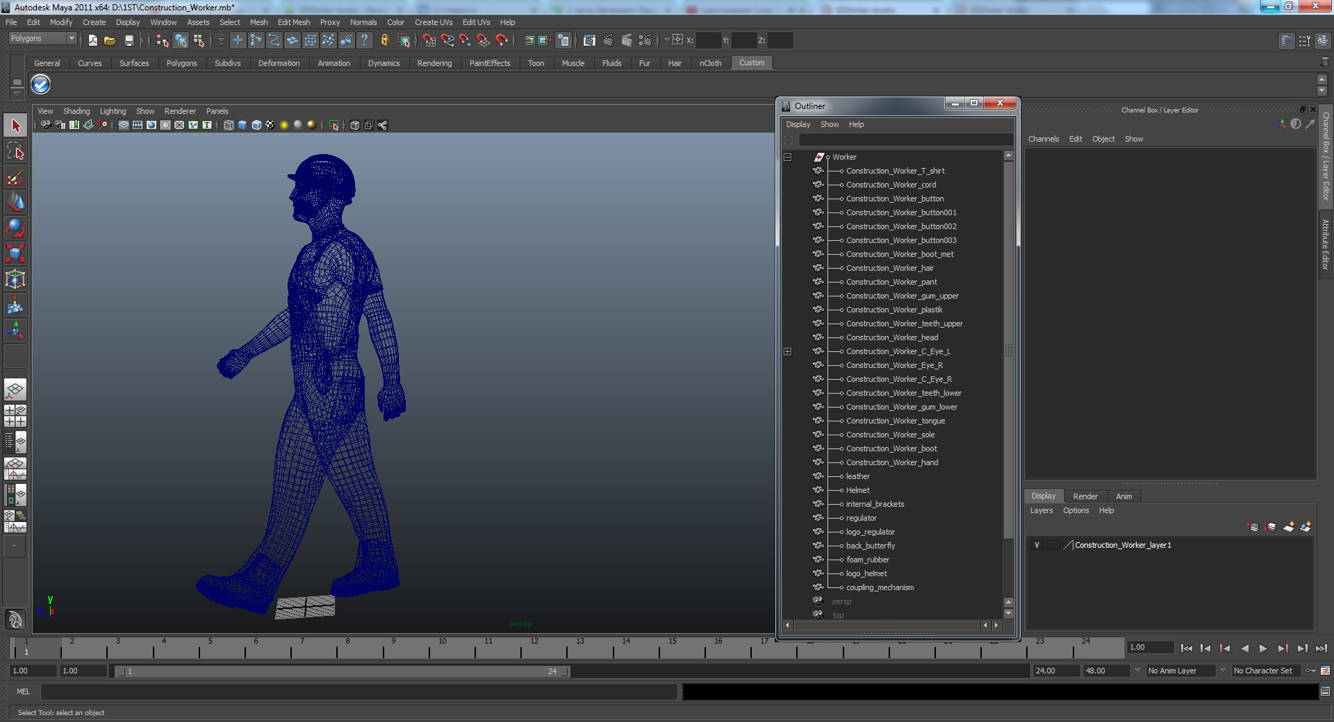 3D model Construction Worker Black Overalls with Hardhat Walking Pose