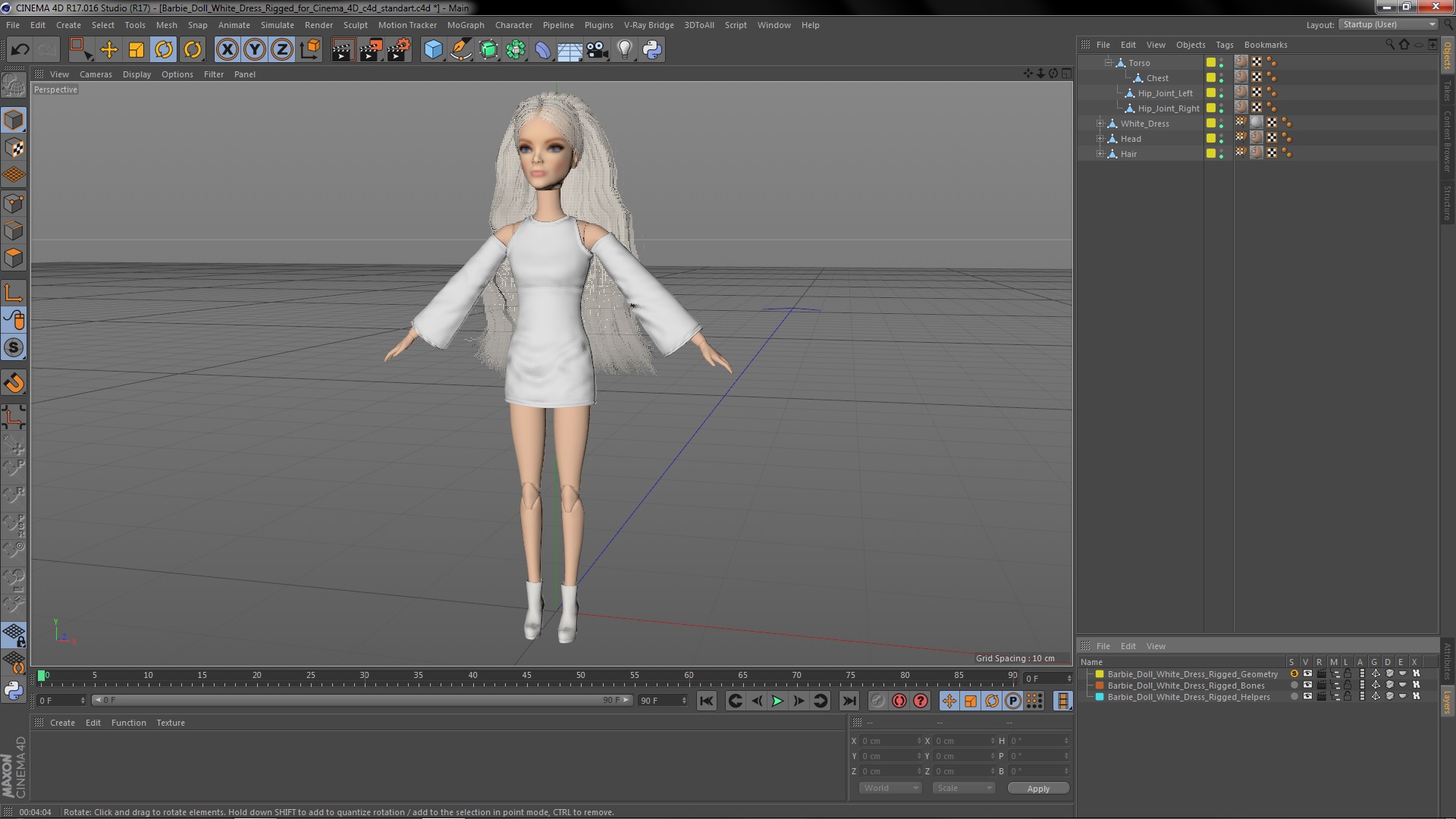 Barbie Doll White Dress Rigged for Cinema 4D 3D model