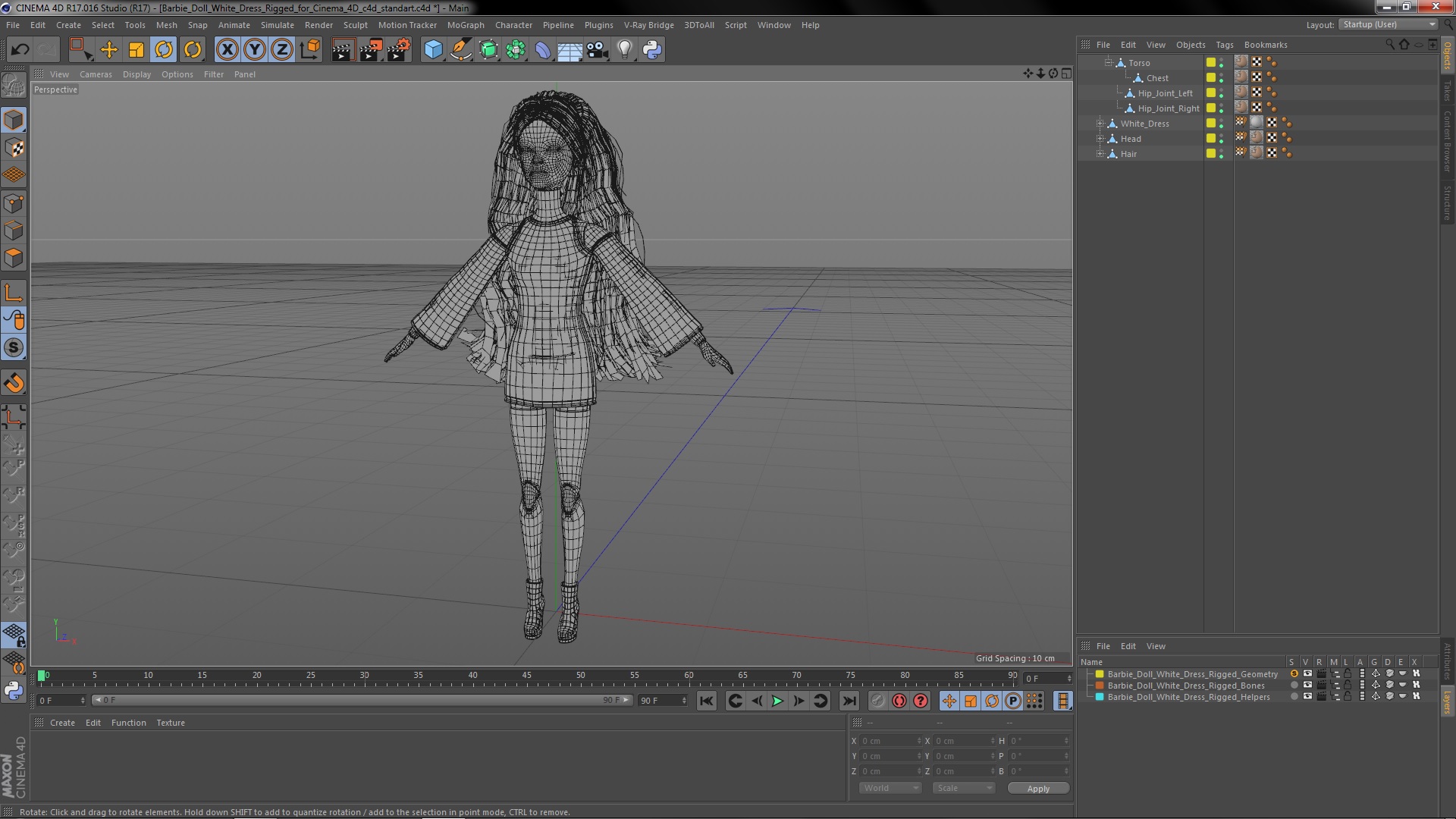 Barbie Doll White Dress Rigged for Cinema 4D 3D model