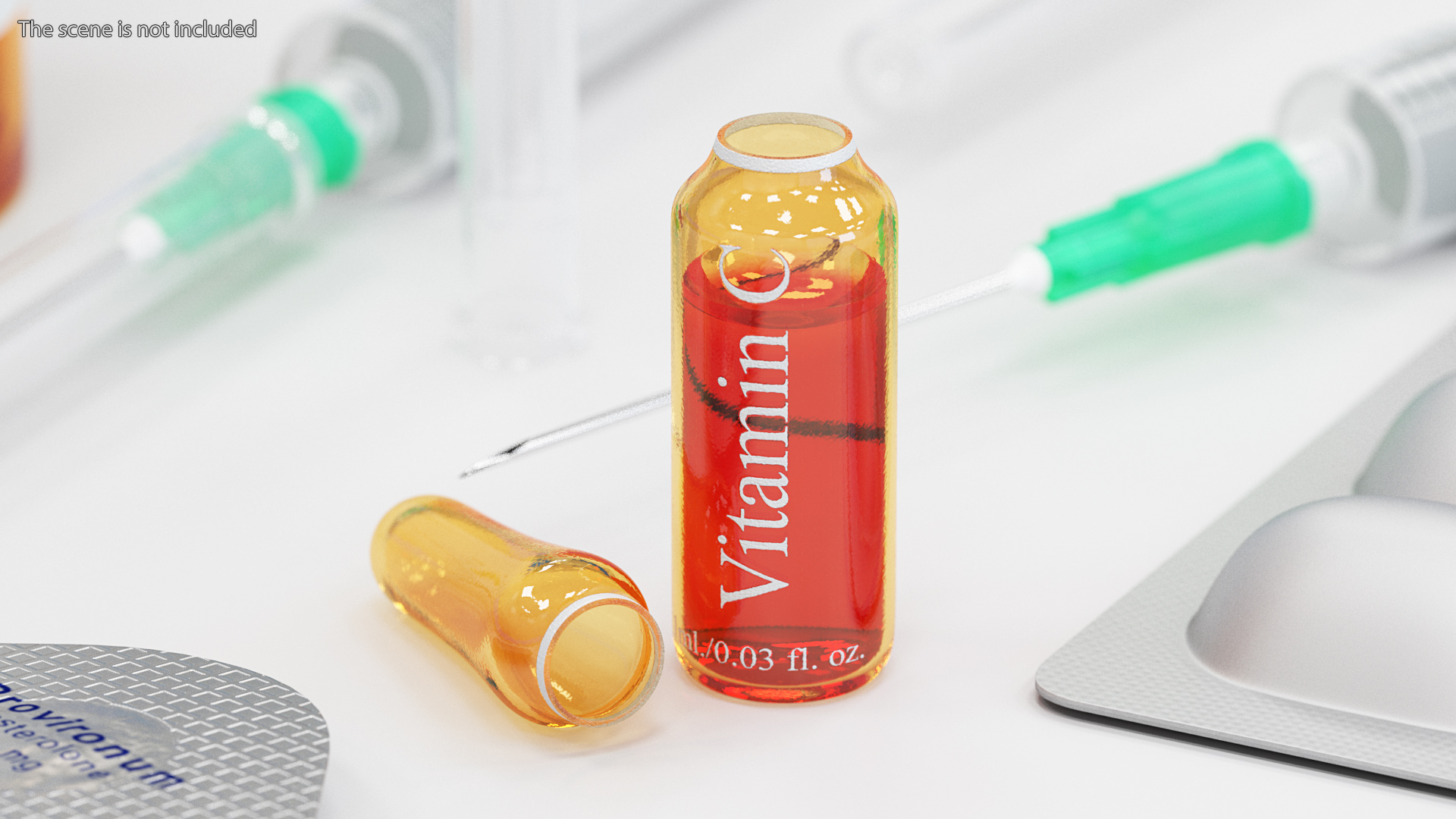 3D Ascorbic Acid 1ml Amber Ampoule Opened model