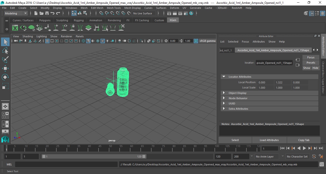 3D Ascorbic Acid 1ml Amber Ampoule Opened model
