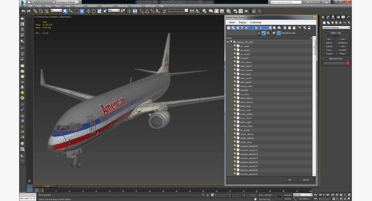 3D Boeing 737 900 with Interior American Airlines