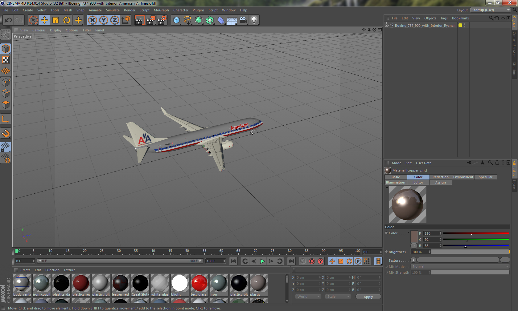 3D Boeing 737 900 with Interior American Airlines