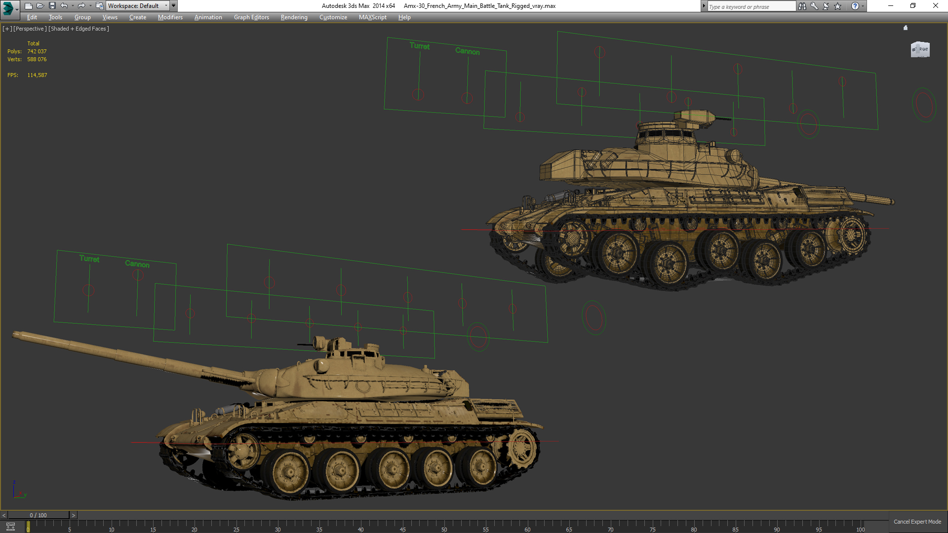 Amx-30 French Army Main Battle Tank Rigged 3D