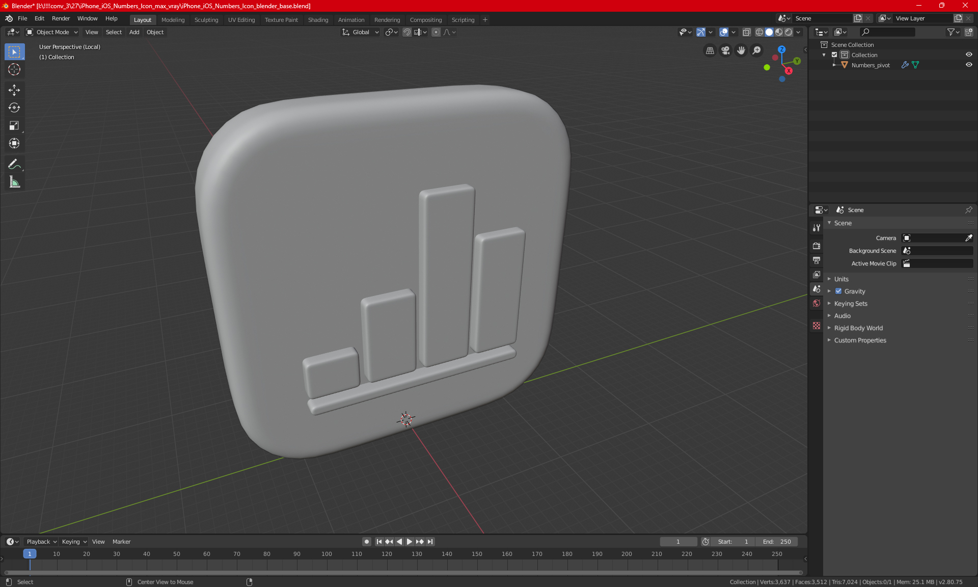 3D iPhone iOS Numbers Icon model
