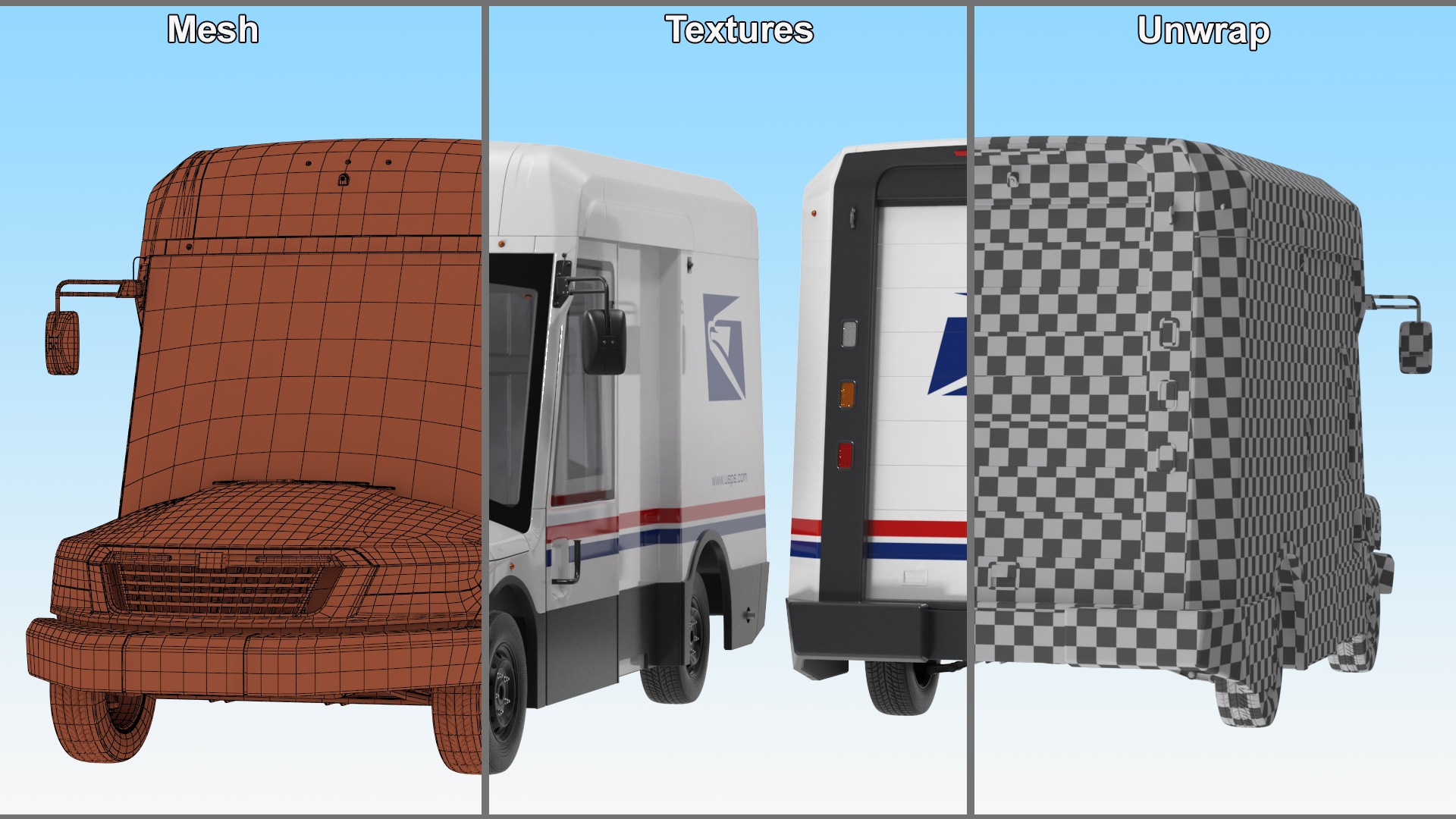 3D US Mail Truck Next Generation Rigged