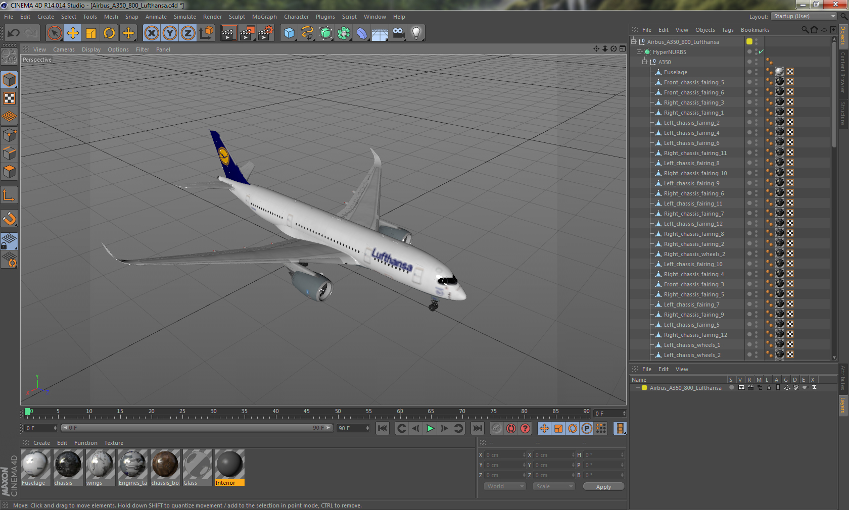 3D model Airbus A350 800 Lufthansa