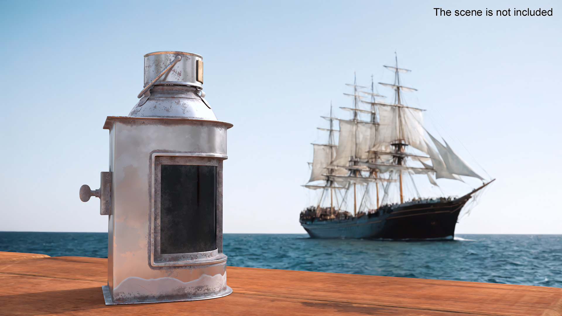 3D Antique Silver Ship Lantern with Black Glass Old model