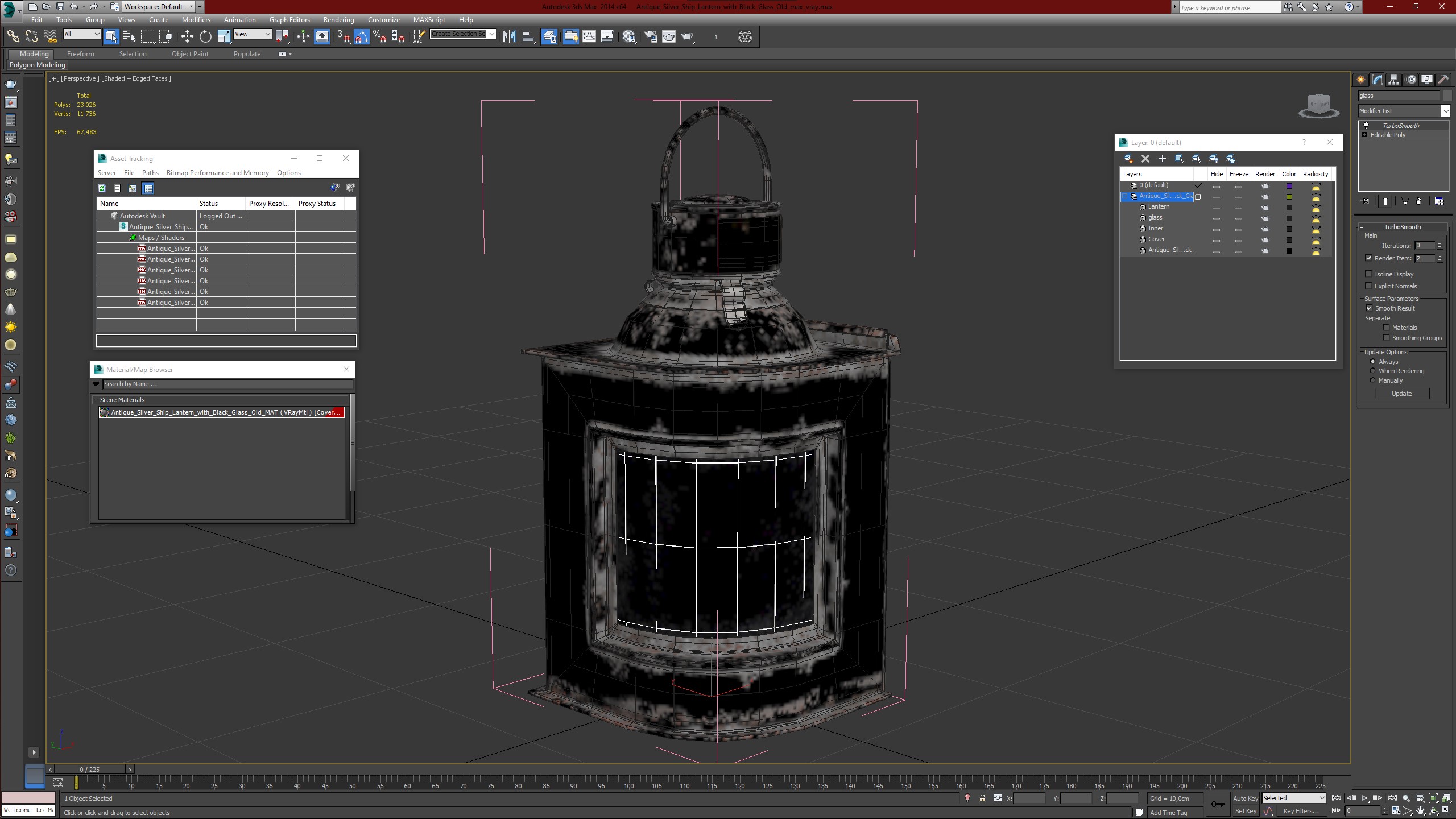 3D Antique Silver Ship Lantern with Black Glass Old model