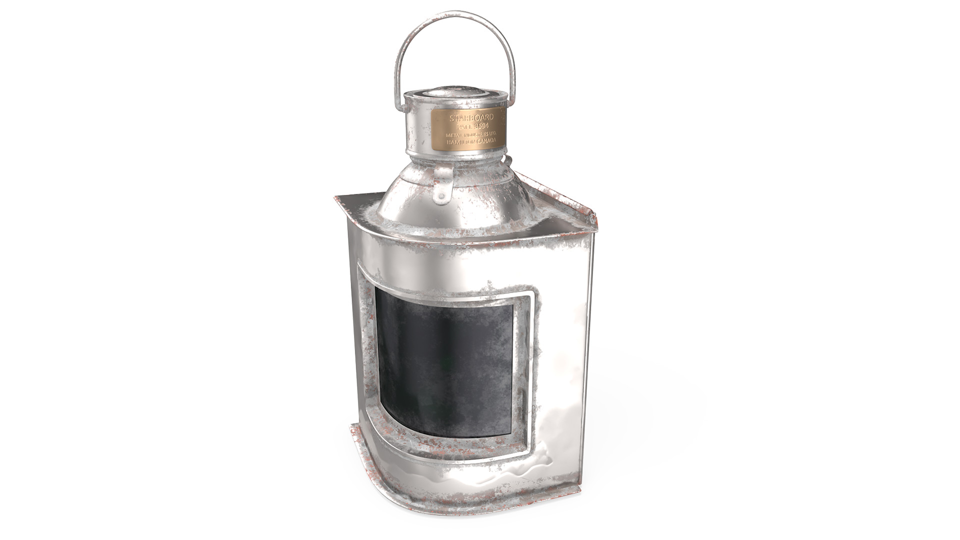 3D Antique Silver Ship Lantern with Black Glass Old model