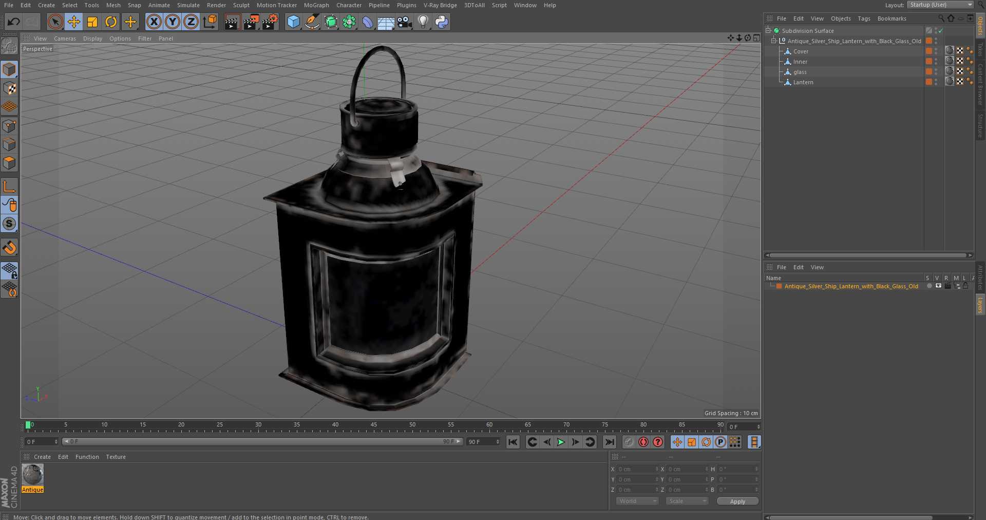 3D Antique Silver Ship Lantern with Black Glass Old model