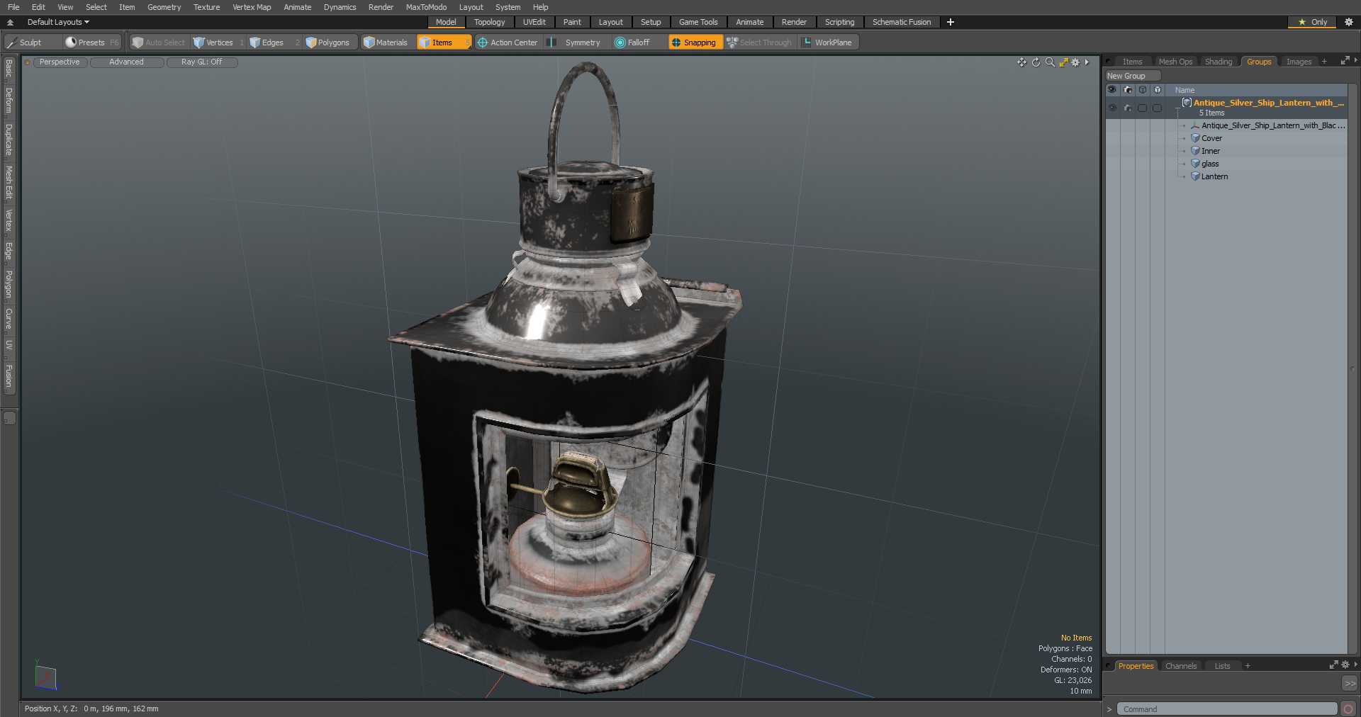 3D Antique Silver Ship Lantern with Black Glass Old model