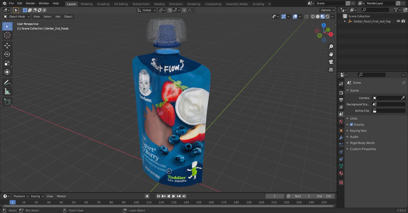 3D model Gerber Pouch Fruit and Yogurt Very Berry