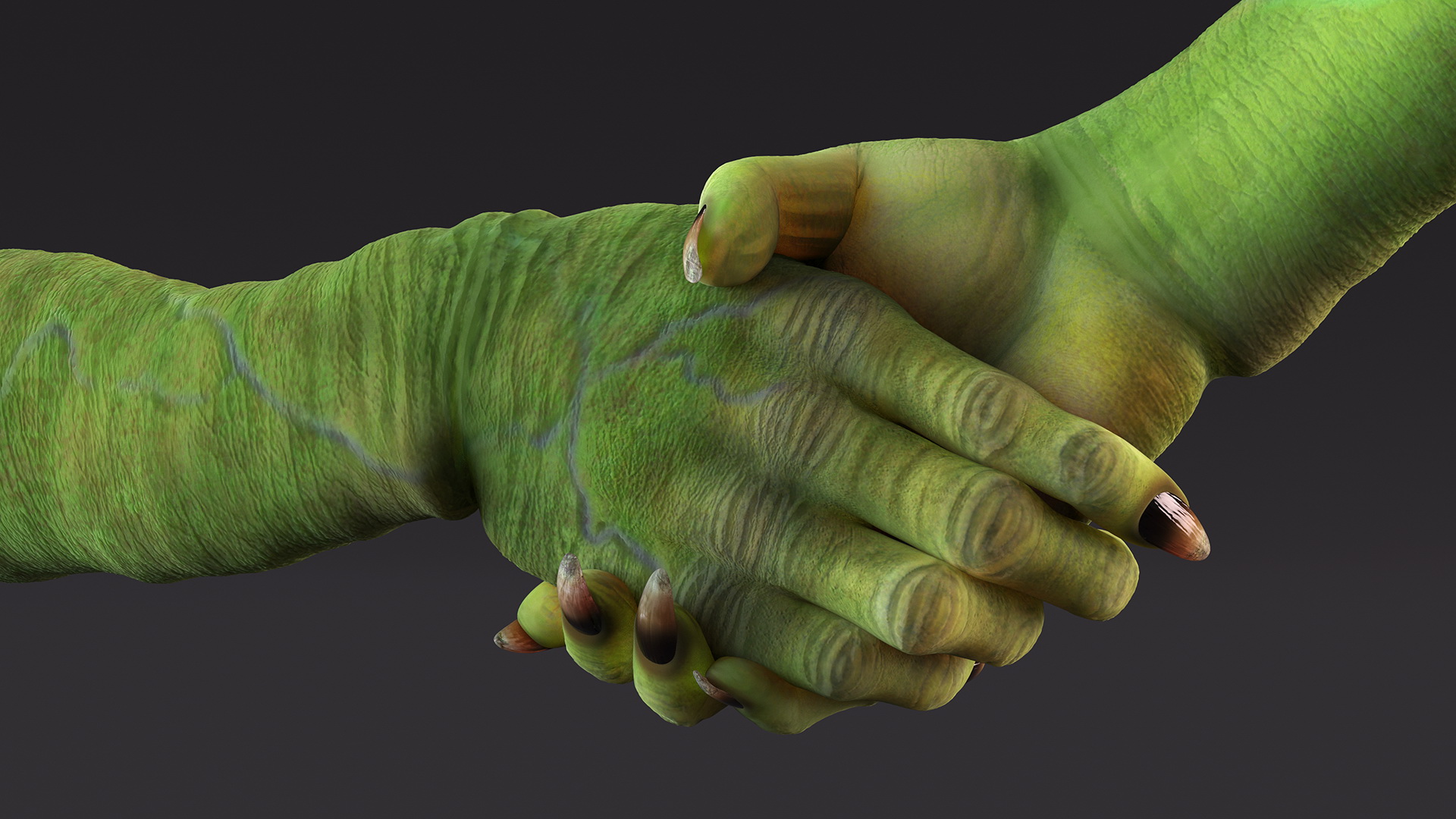 Handshake Green Goblin Hands Rigged for Cinema 4D 3D model