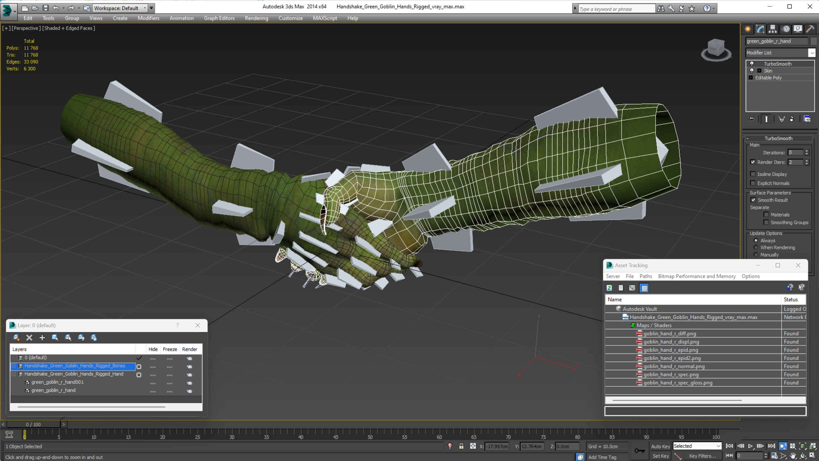 Handshake Green Goblin Hands Rigged for Cinema 4D 3D model