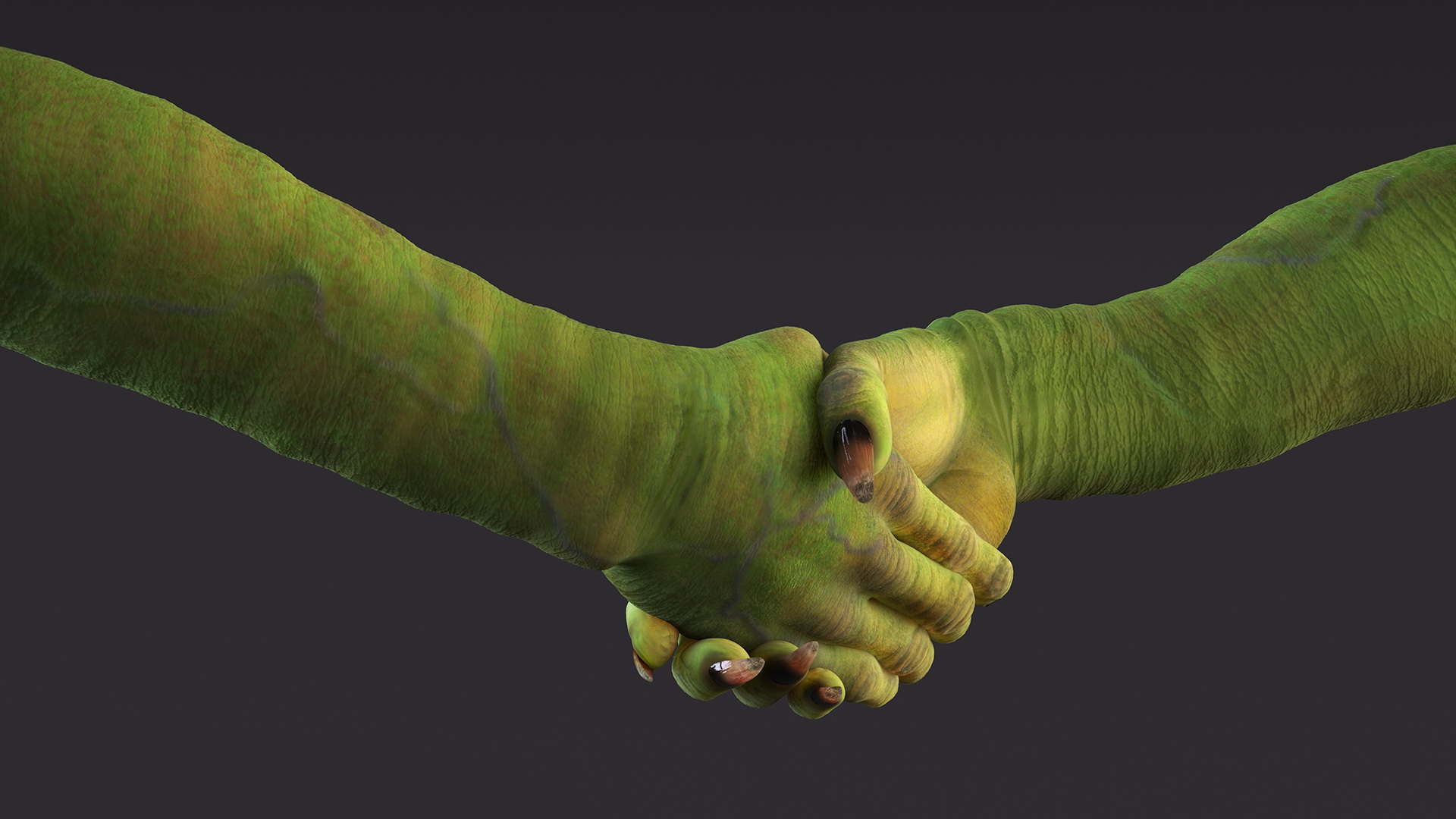 Handshake Green Goblin Hands Rigged for Cinema 4D 3D model