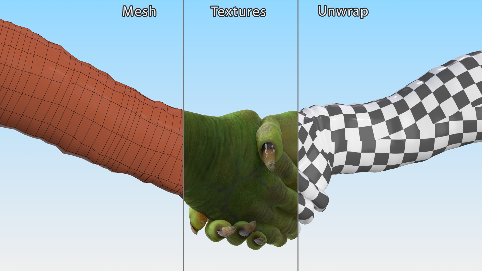 Handshake Green Goblin Hands Rigged for Cinema 4D 3D model