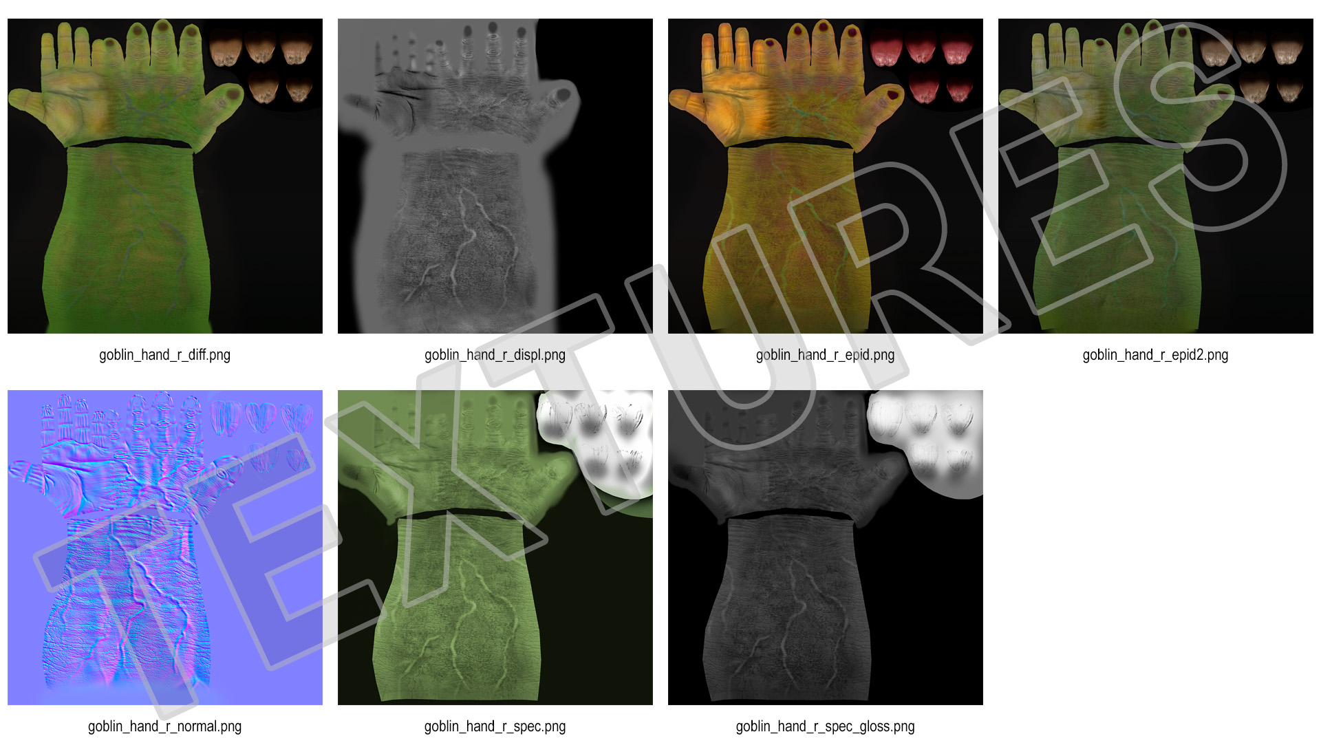 Handshake Green Goblin Hands Rigged for Cinema 4D 3D model