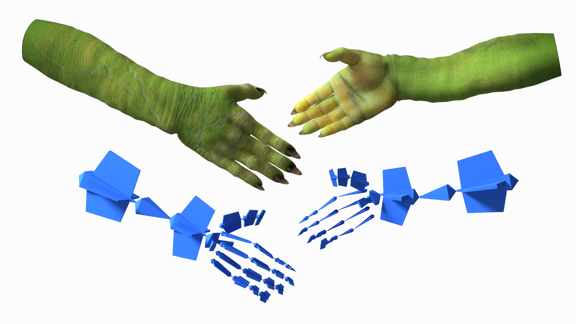 Handshake Green Goblin Hands Rigged for Cinema 4D 3D model