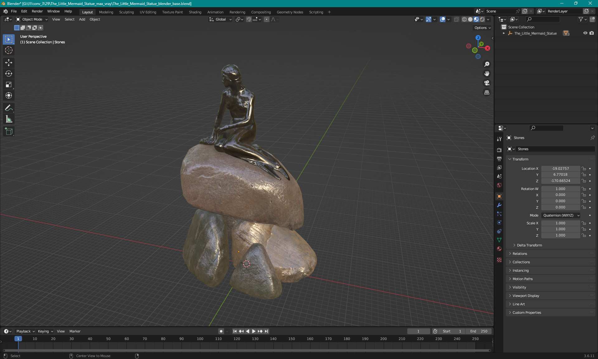 3D model The Little Mermaid Statue