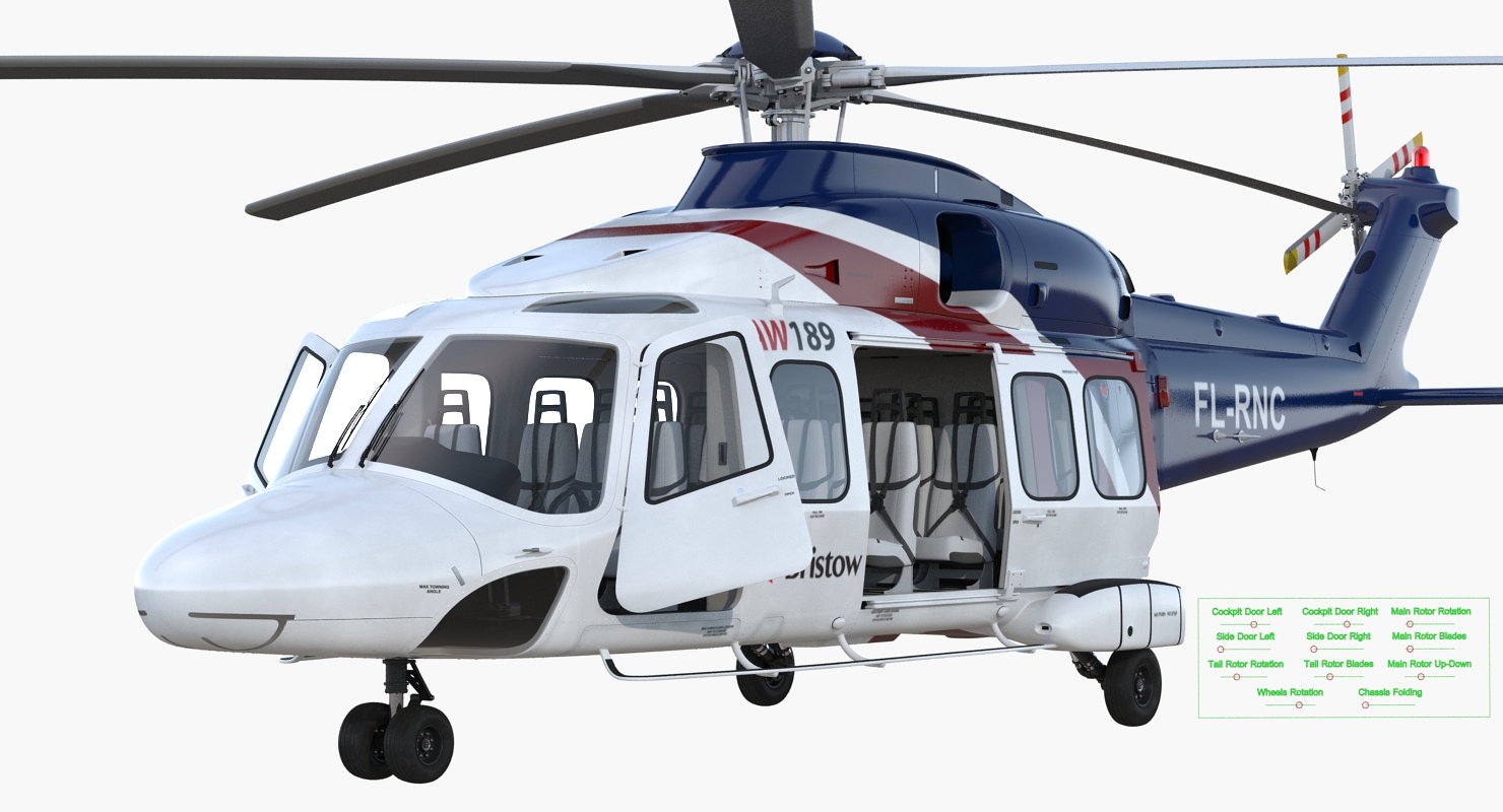 Corporate Transport Helicopter Agusta Westland AW189 Rigged 3D model