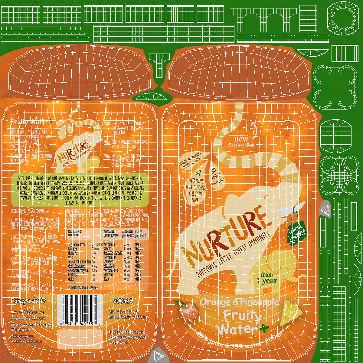 3D Nurture Fruity Water Orange and Pineapple