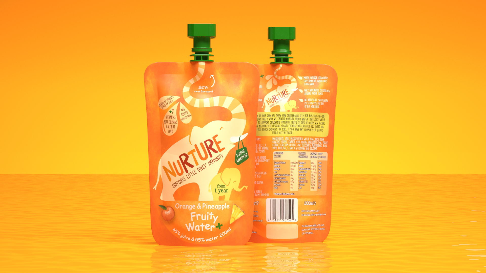 3D Nurture Fruity Water Orange and Pineapple