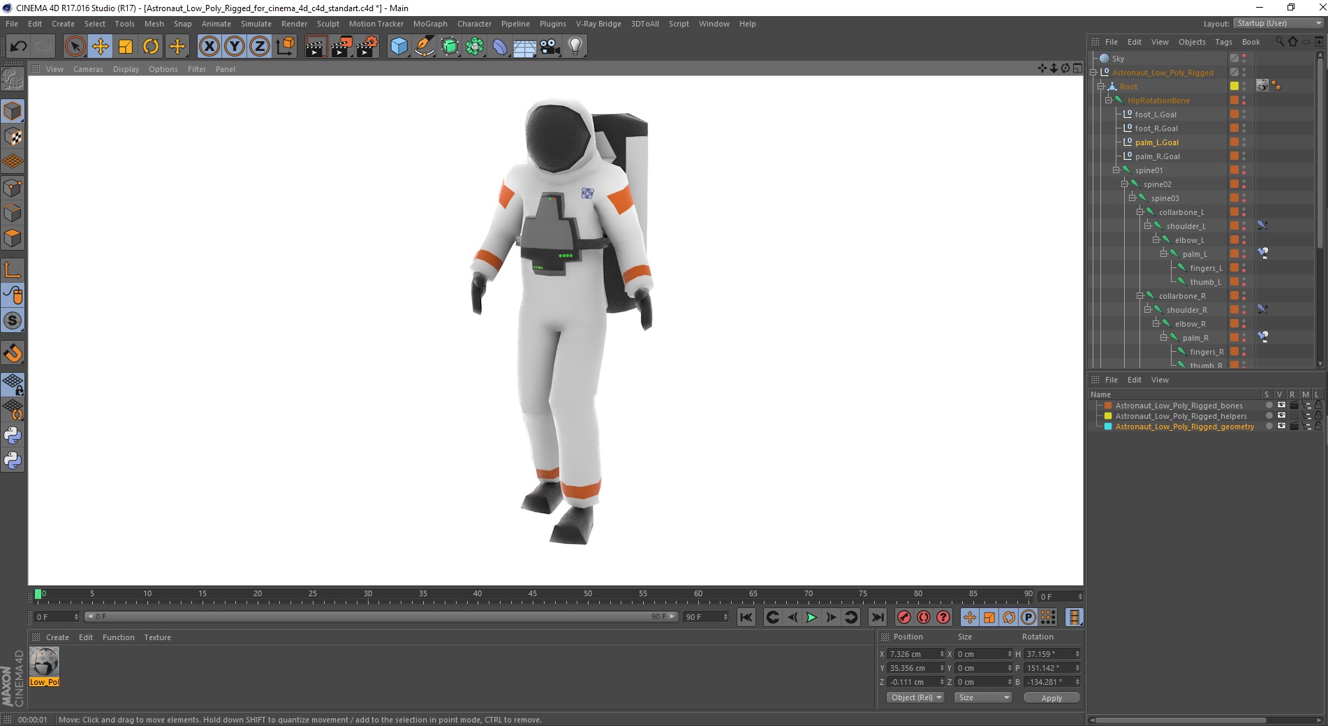 Astronaut Low Poly Rigged for Cinema 4D 3D model