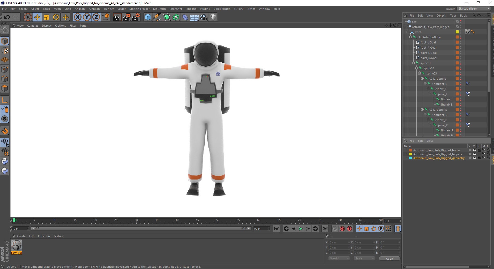 Astronaut Low Poly Rigged for Cinema 4D 3D model