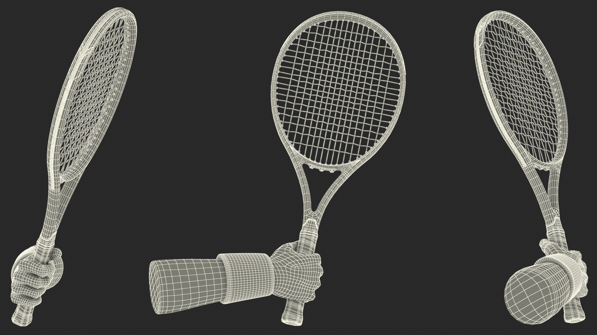 Man Hand with Colored Wristband Holds Tennis Racquet 3D