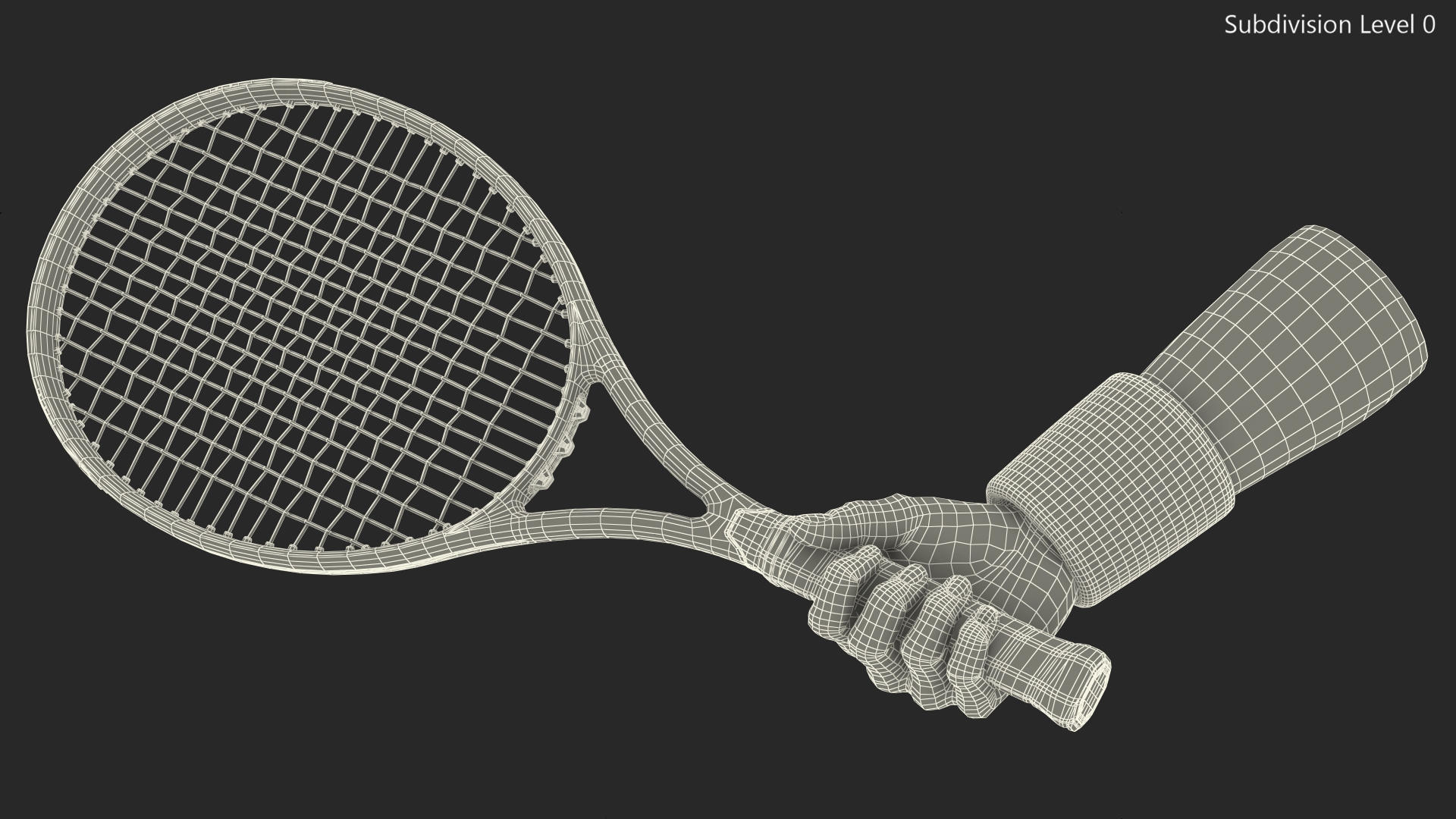 Man Hand with Colored Wristband Holds Tennis Racquet 3D