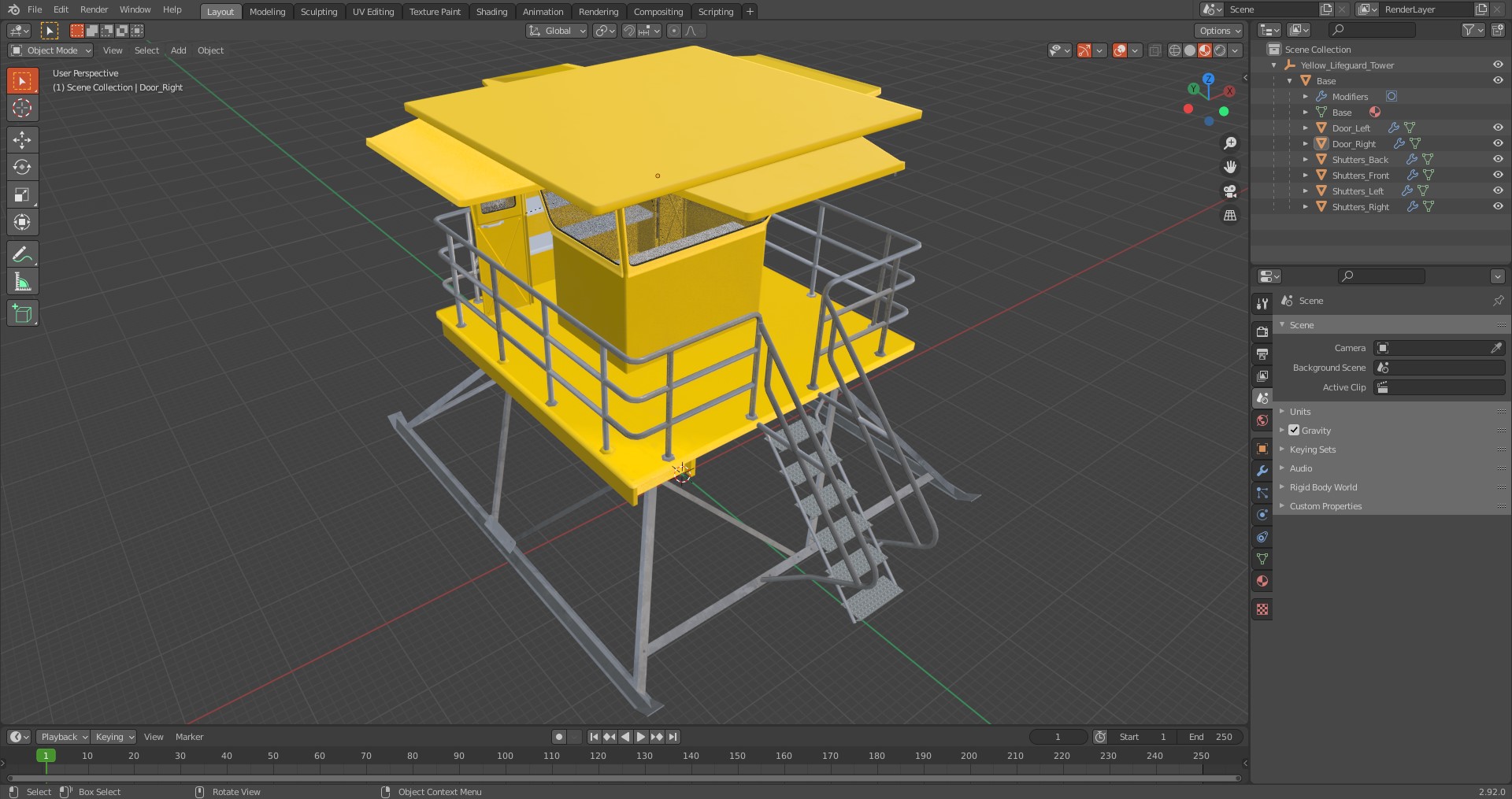Yellow Lifeguard Tower 3D
