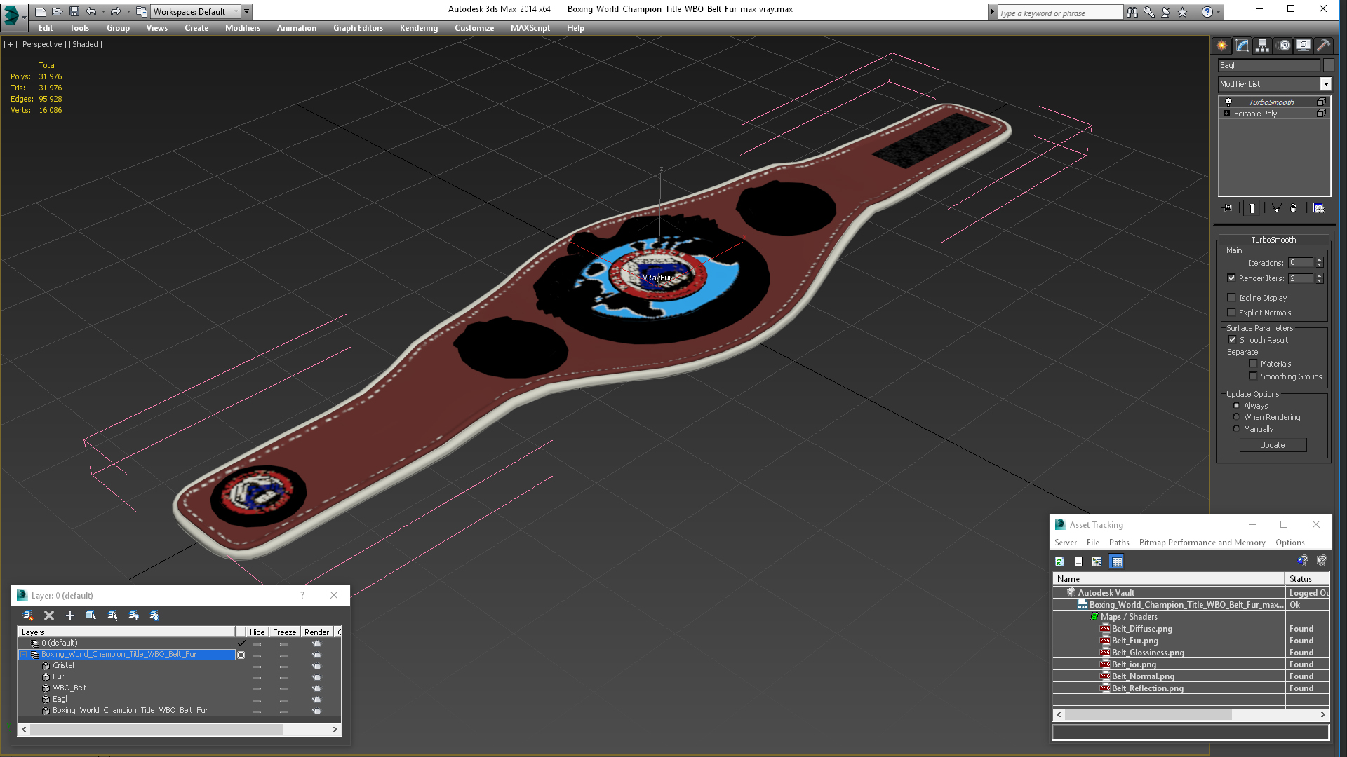 3D model Boxing World Champion Title WBO Belt Fur