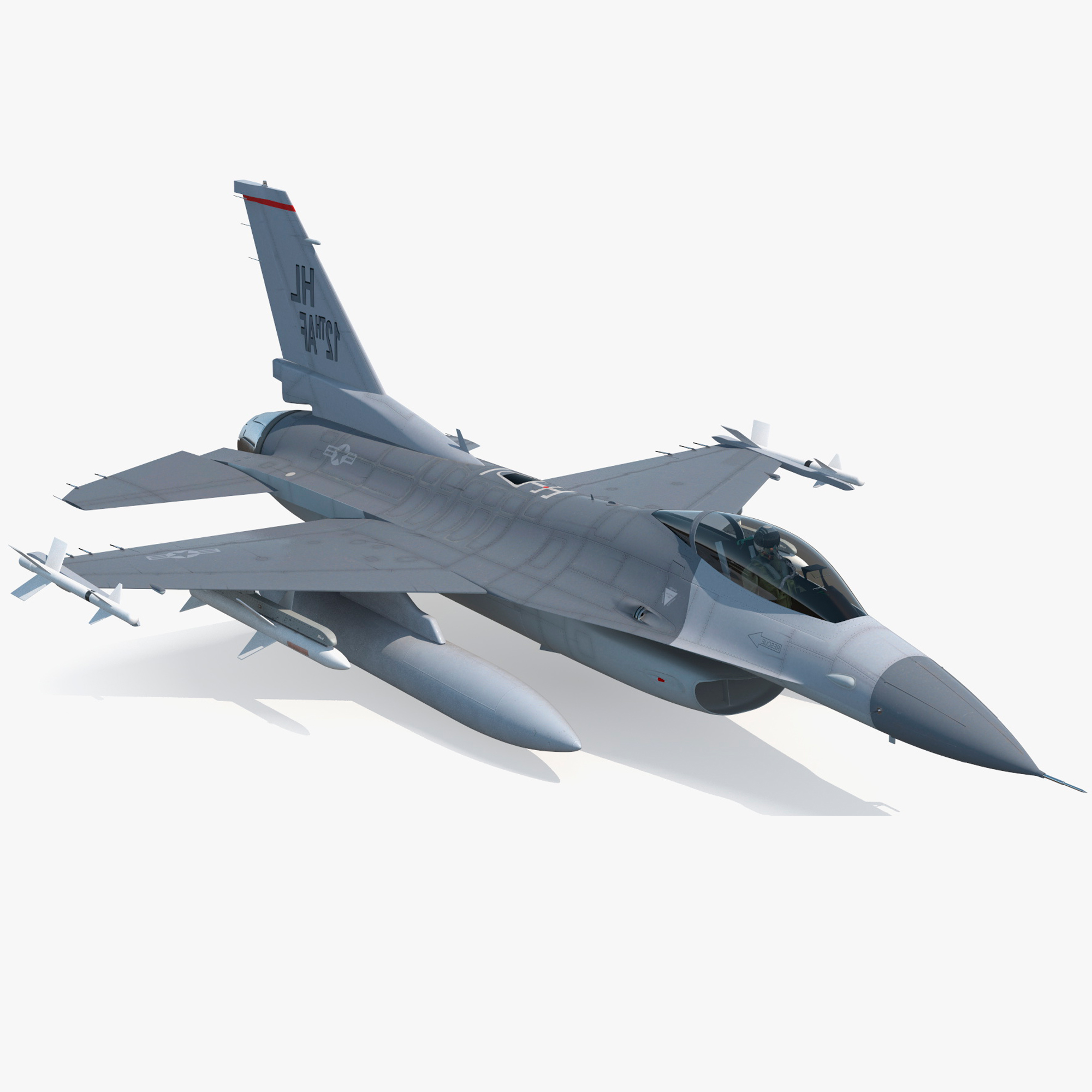 3D Fighter F-16 with Pilot and Missile Launcher LAU-129 Rigged for Cinema 4D model