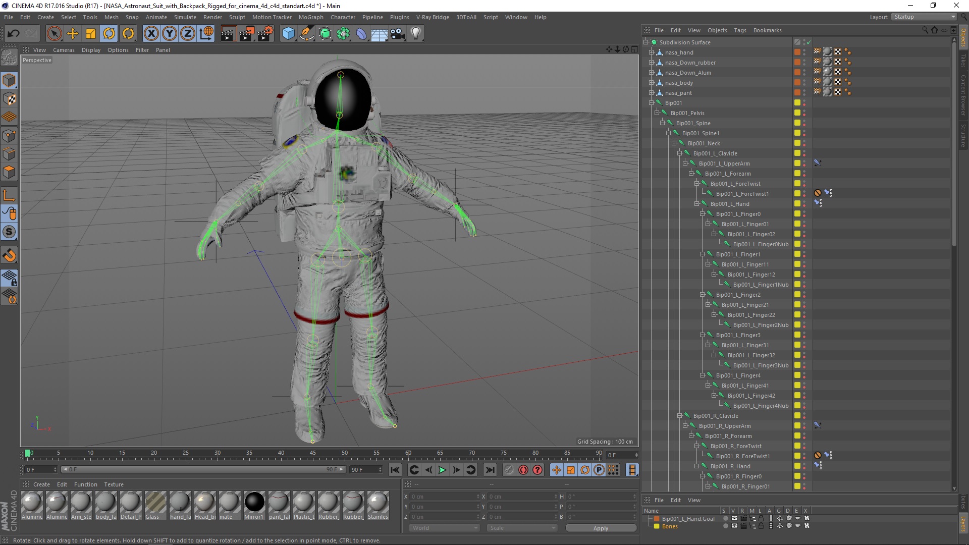 NASA Astronaut Suit with Backpack Rigged for Cinema 4D 3D model