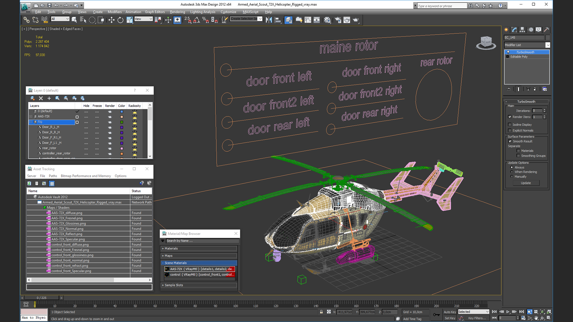 3D model Armed Aerial Scout 72X Helicopter Rigged
