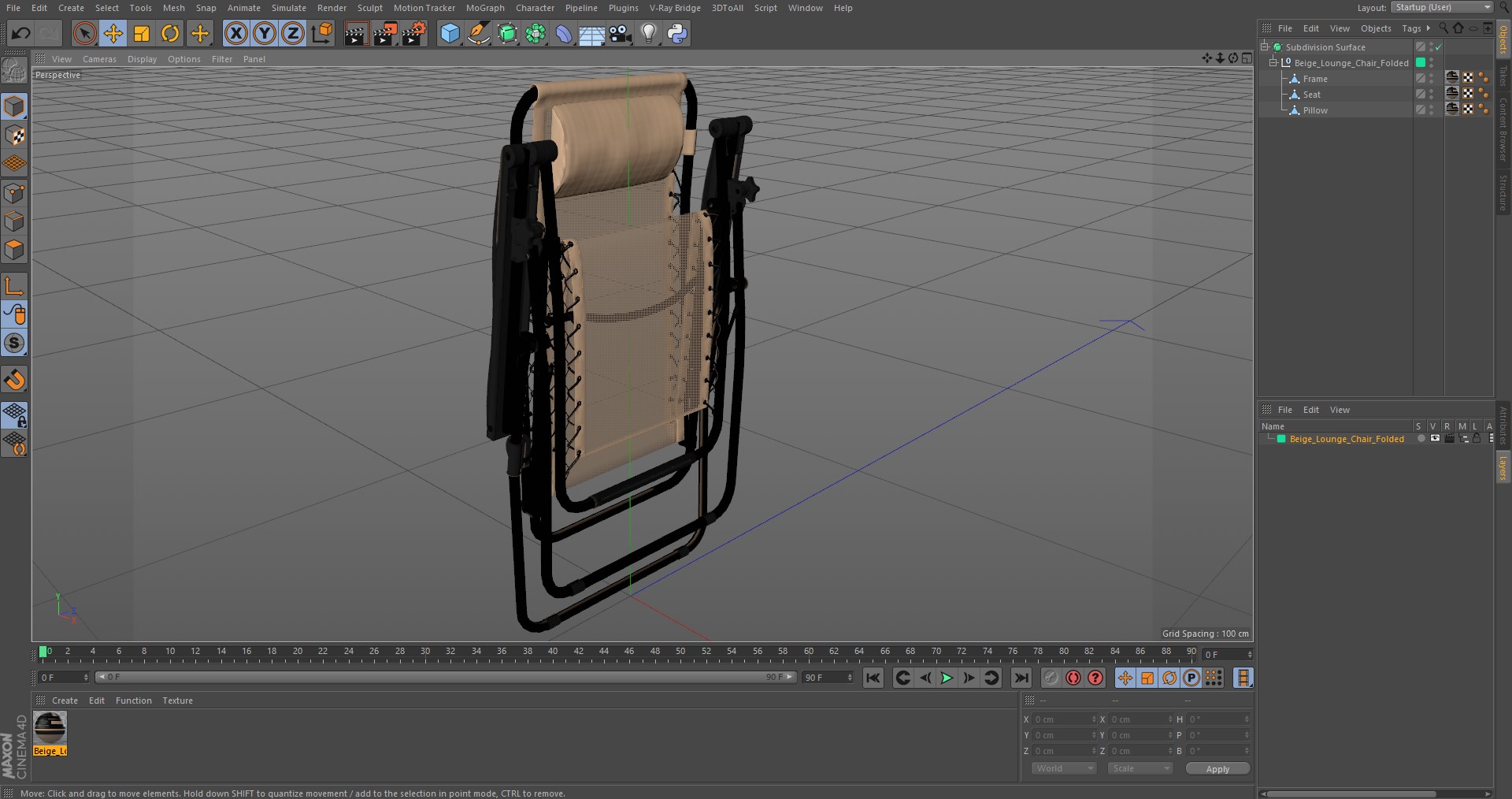 3D model Beige Lounge Chair Folded