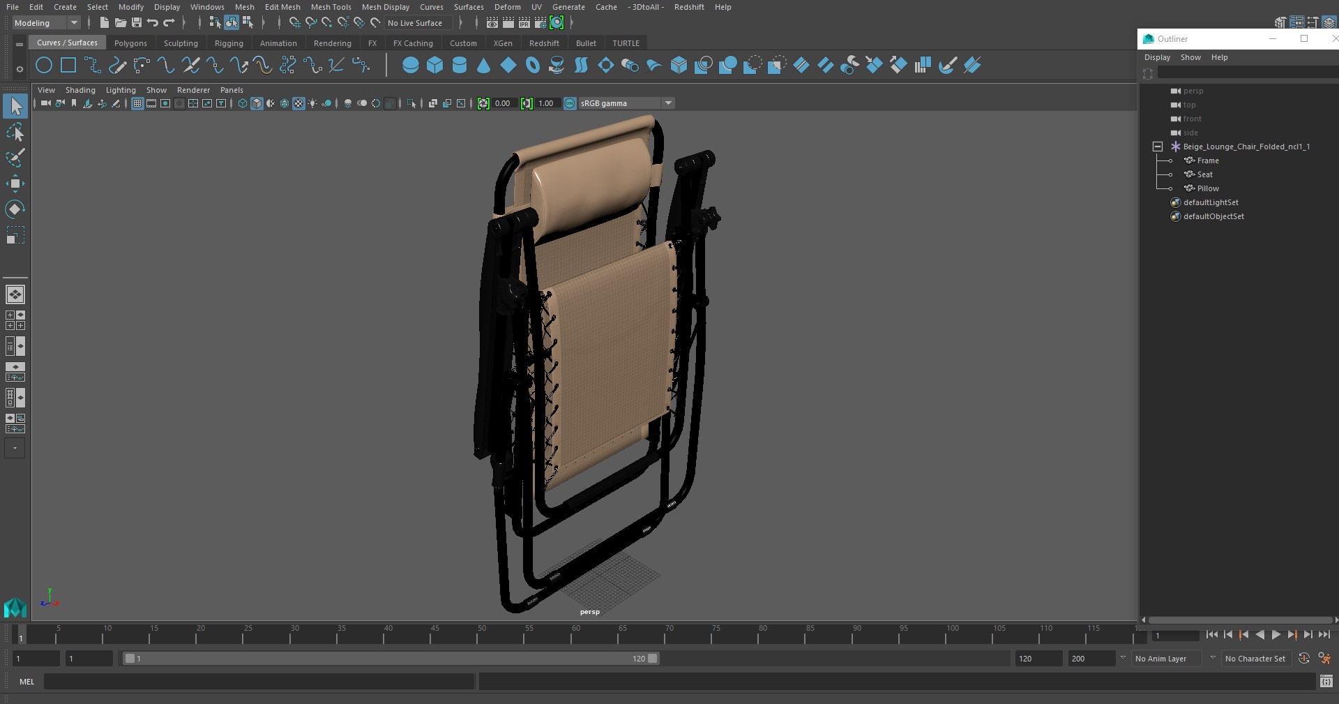3D model Beige Lounge Chair Folded