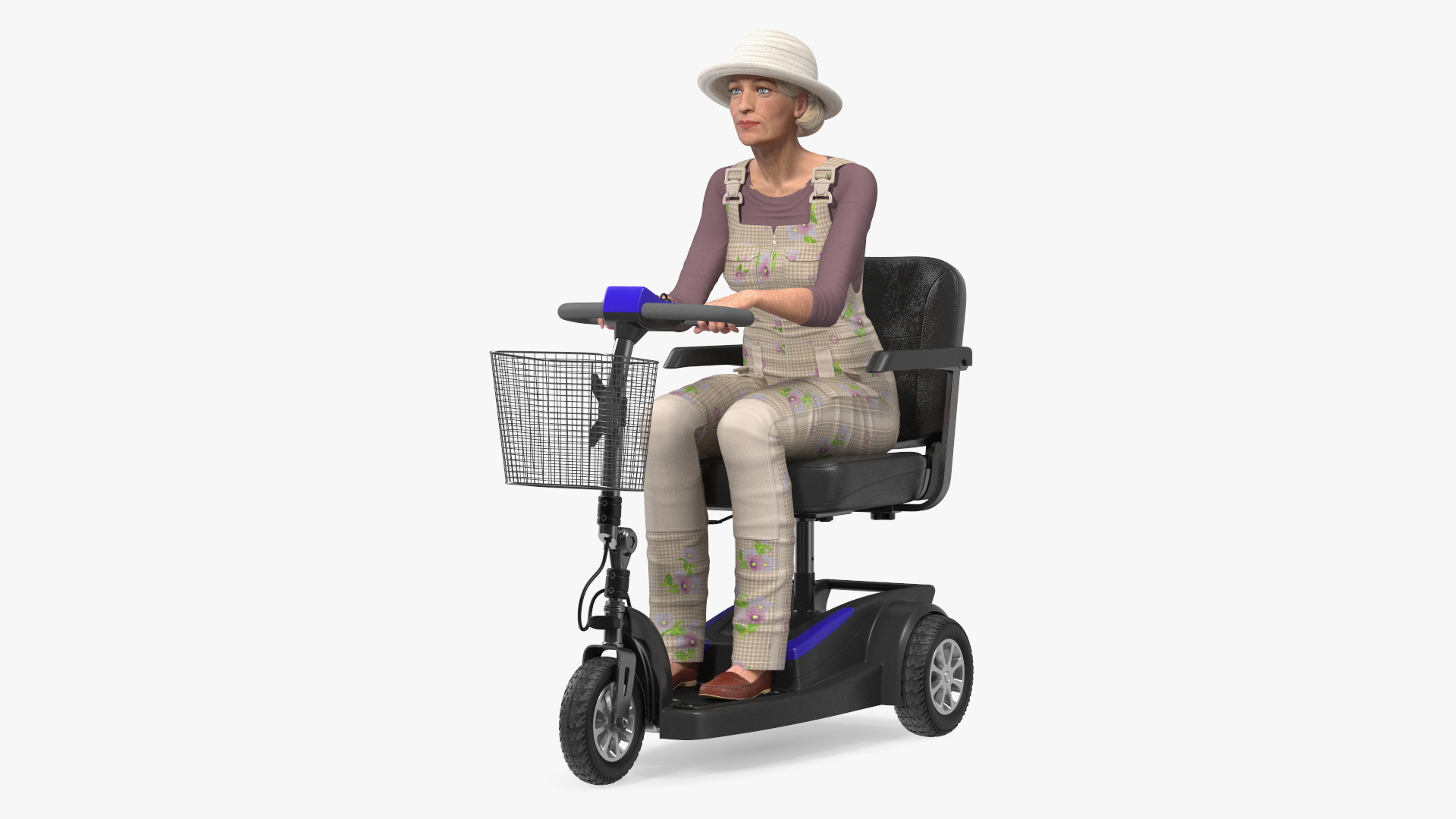 Elderly Woman on Electric Wheelchair Rigged for Maya 3D