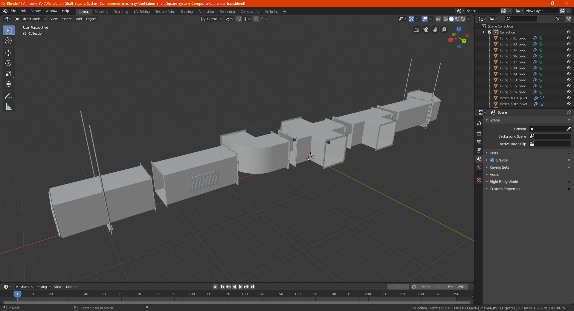Ventilation Shaft Square System Components 3D
