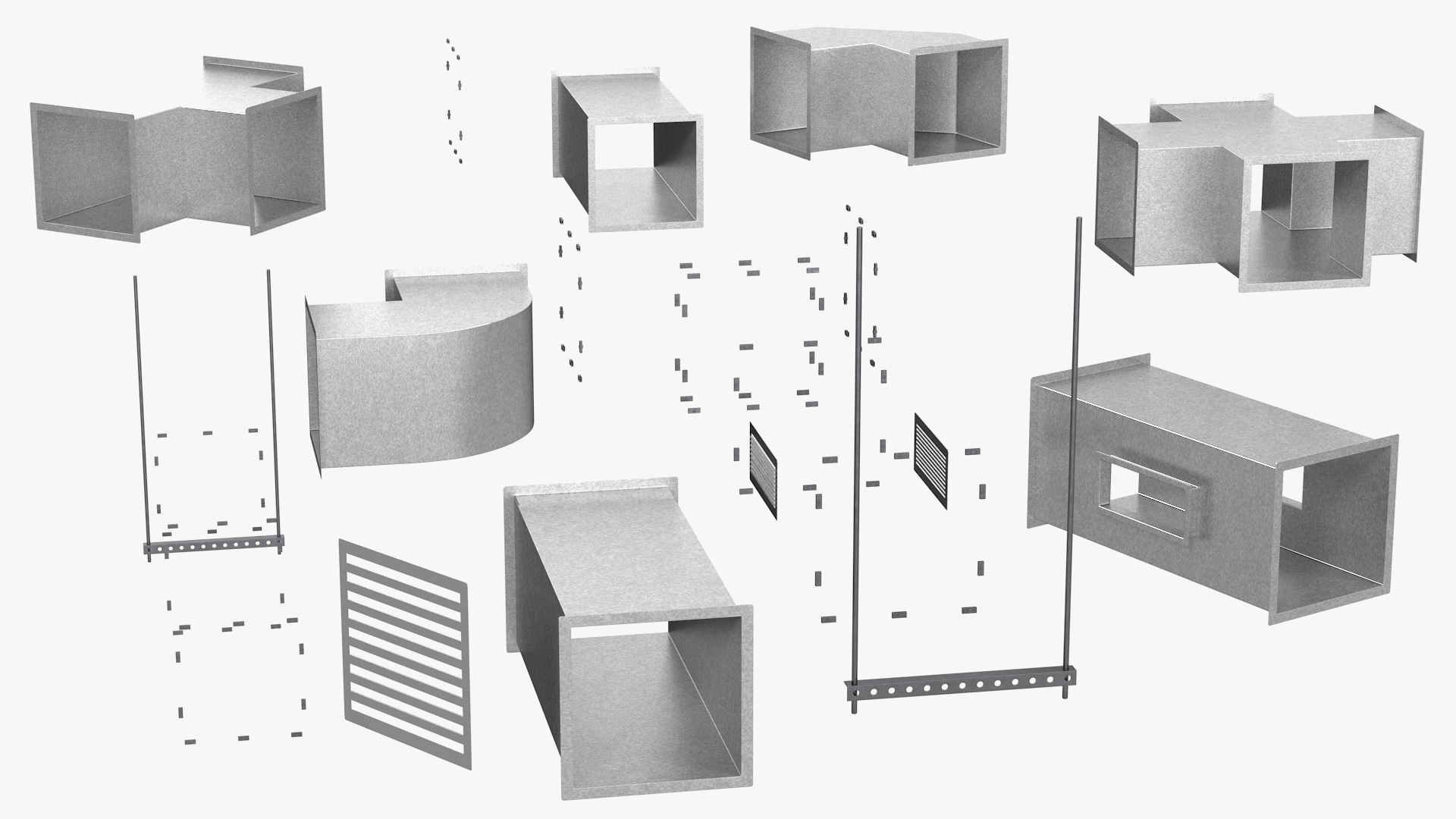 Ventilation Shaft Square System Components 3D