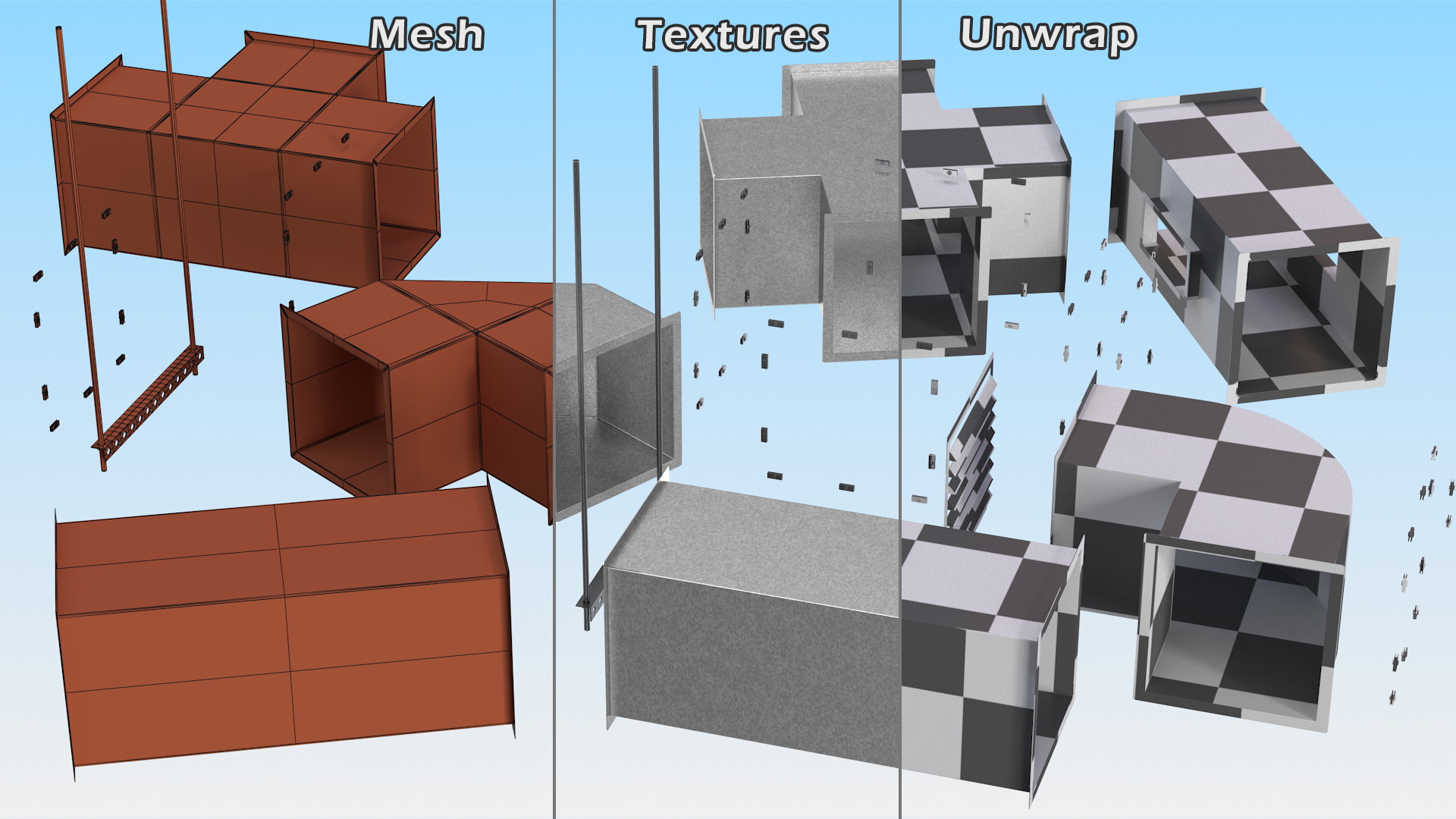 Ventilation Shaft Square System Components 3D